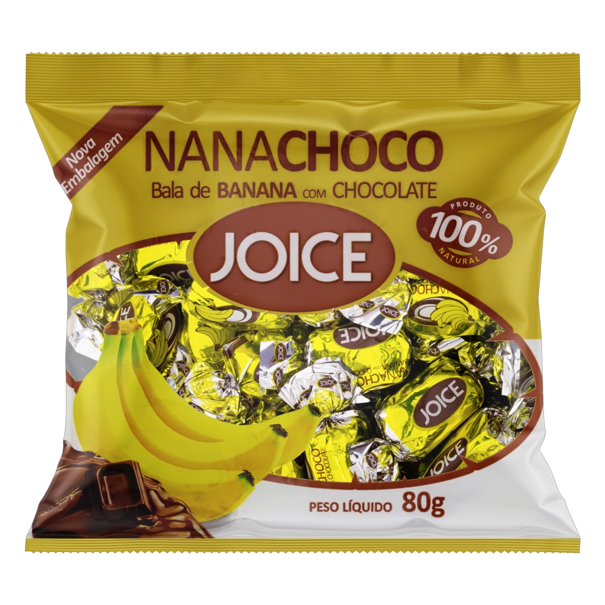 Bala De Banana Com Chocolate Joice Nanachoco Pacote 80g