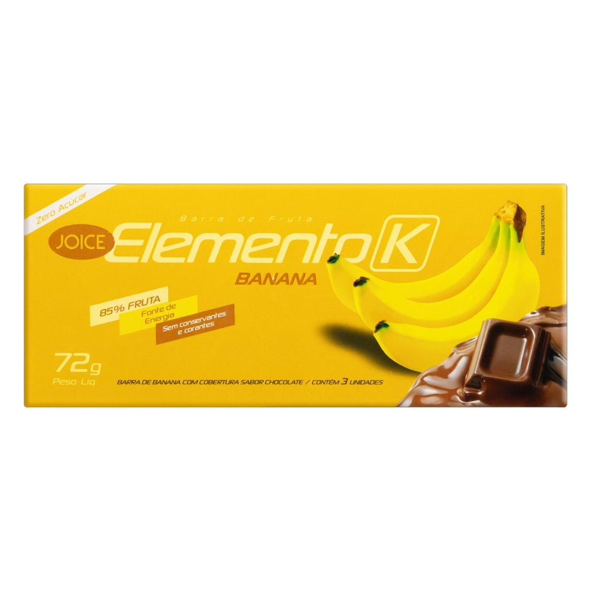 Pack Barra De Frutas Banana Cobertura Chocolate Zero Açúcar Joice Elemento K Caixa 72g 3 Unidades