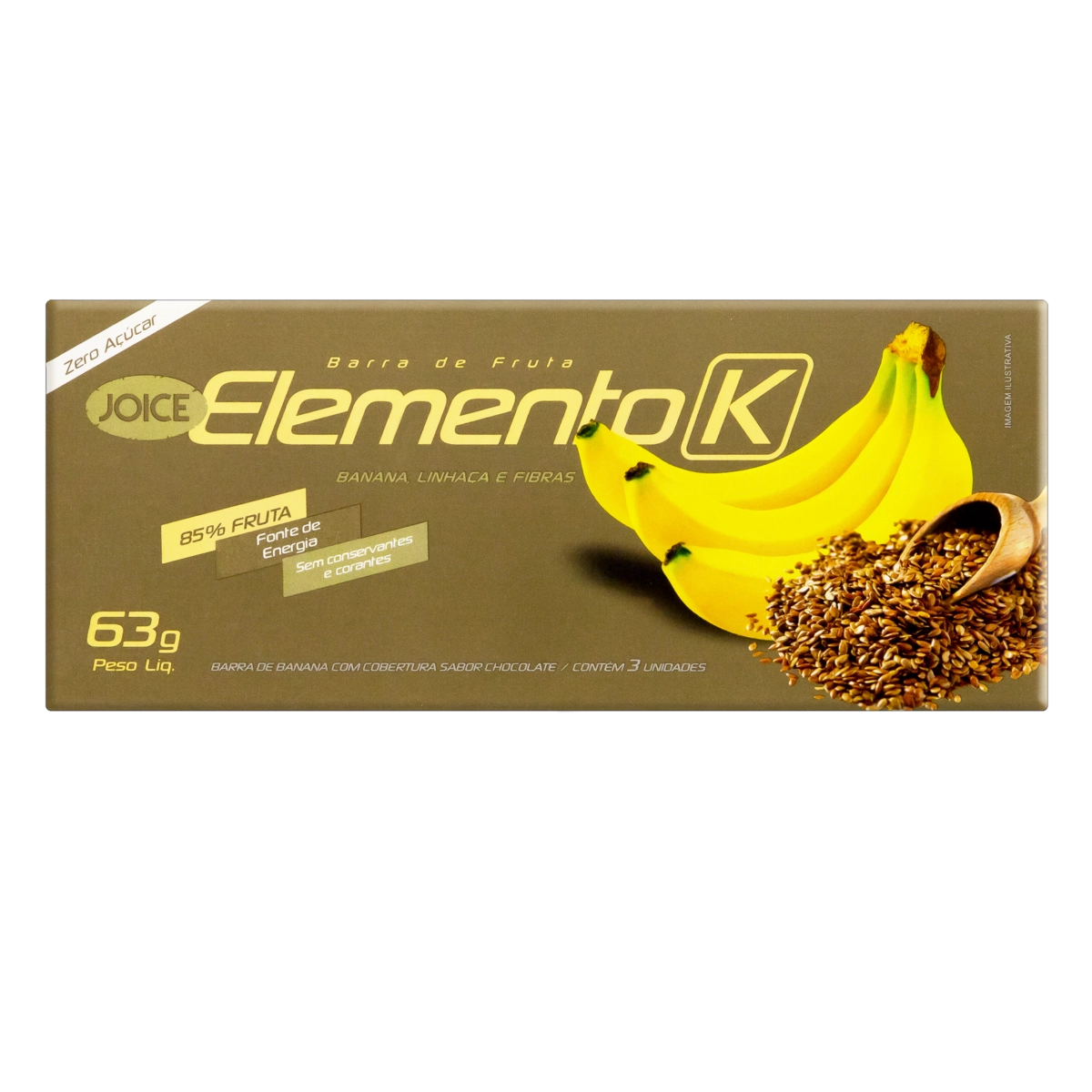 Pack Barra De Frutas Banana, Linhaça E Fibras Cobertura Chocolate Zero Açúcar Joice Elemento K Caixa
