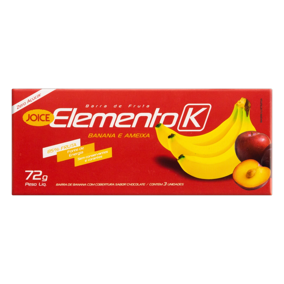 Pack Barra De Frutas Banana E Ameixa Cobertura Chocolate Zero Açúcar Joice Elemento K Caixa 72g 3 Un