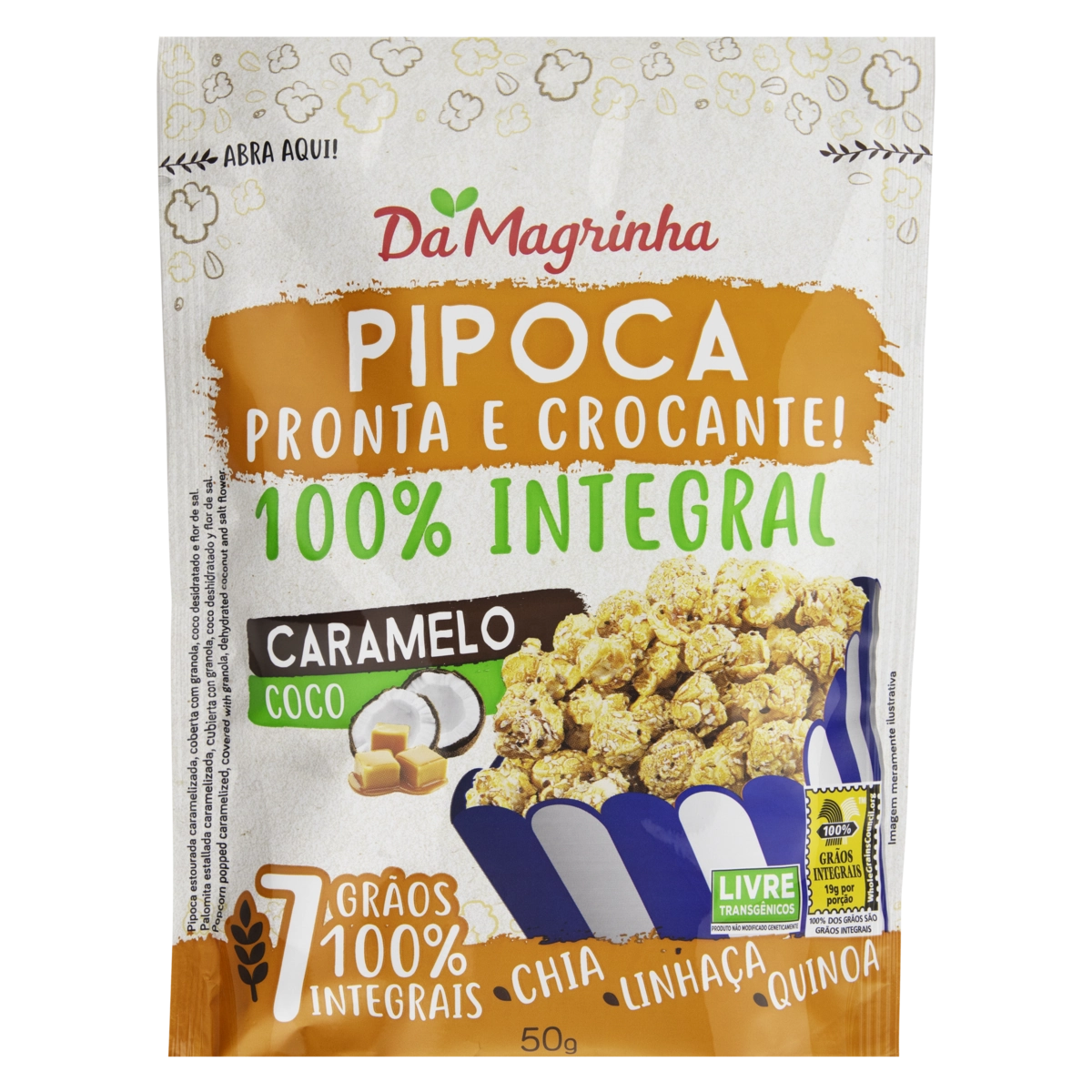 Pipoca Pronta Integral Caramelo E Coco Da Magrinha Pouch 50g