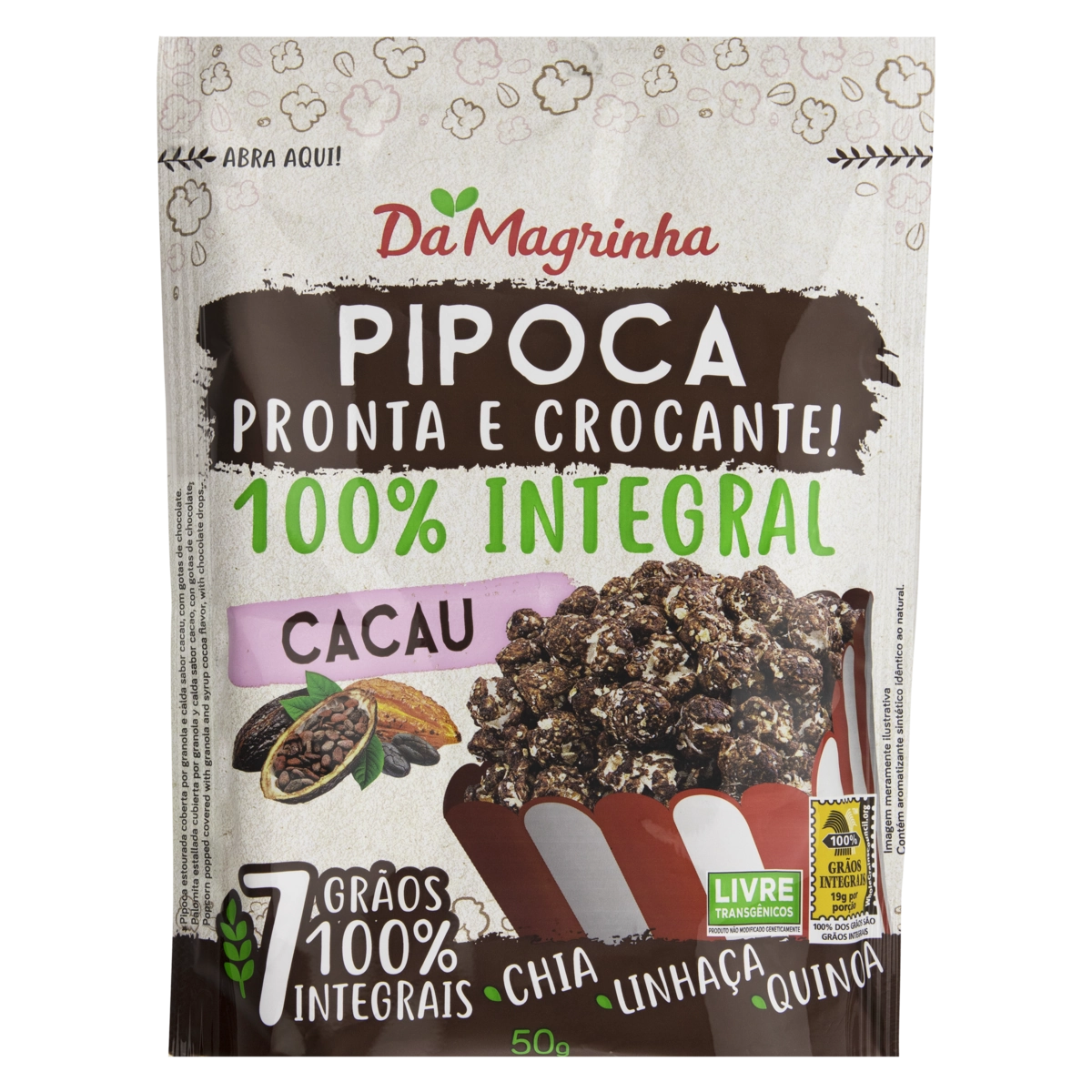 Pipoca Pronta Integral Cacau Da Magrinha Pouch 50g
