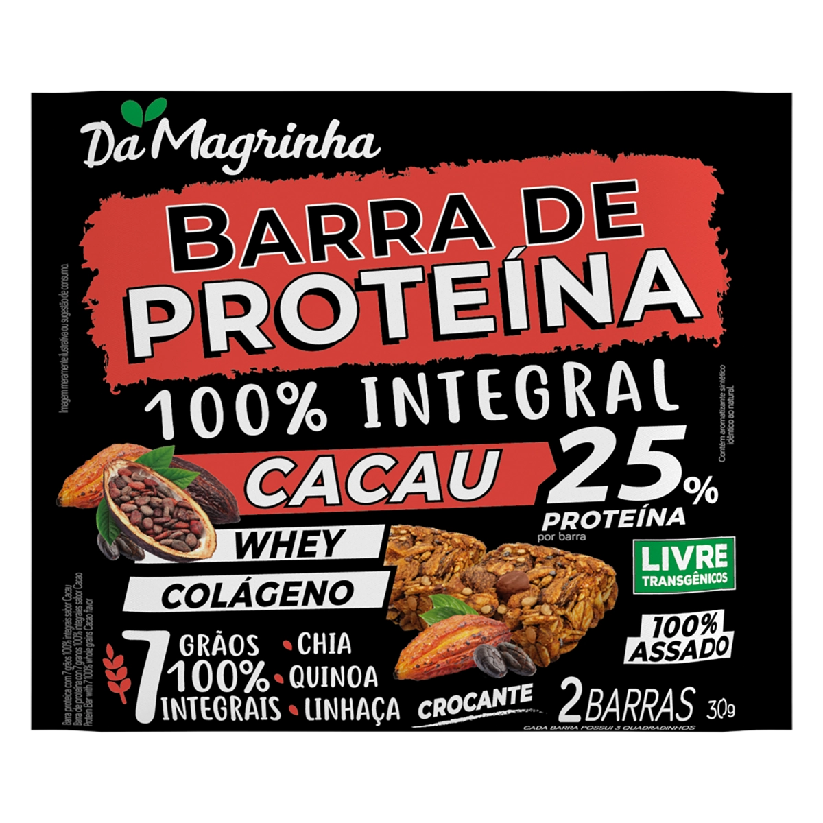 Barra Protein Integral Cacau 2x30g - Da Magrinha