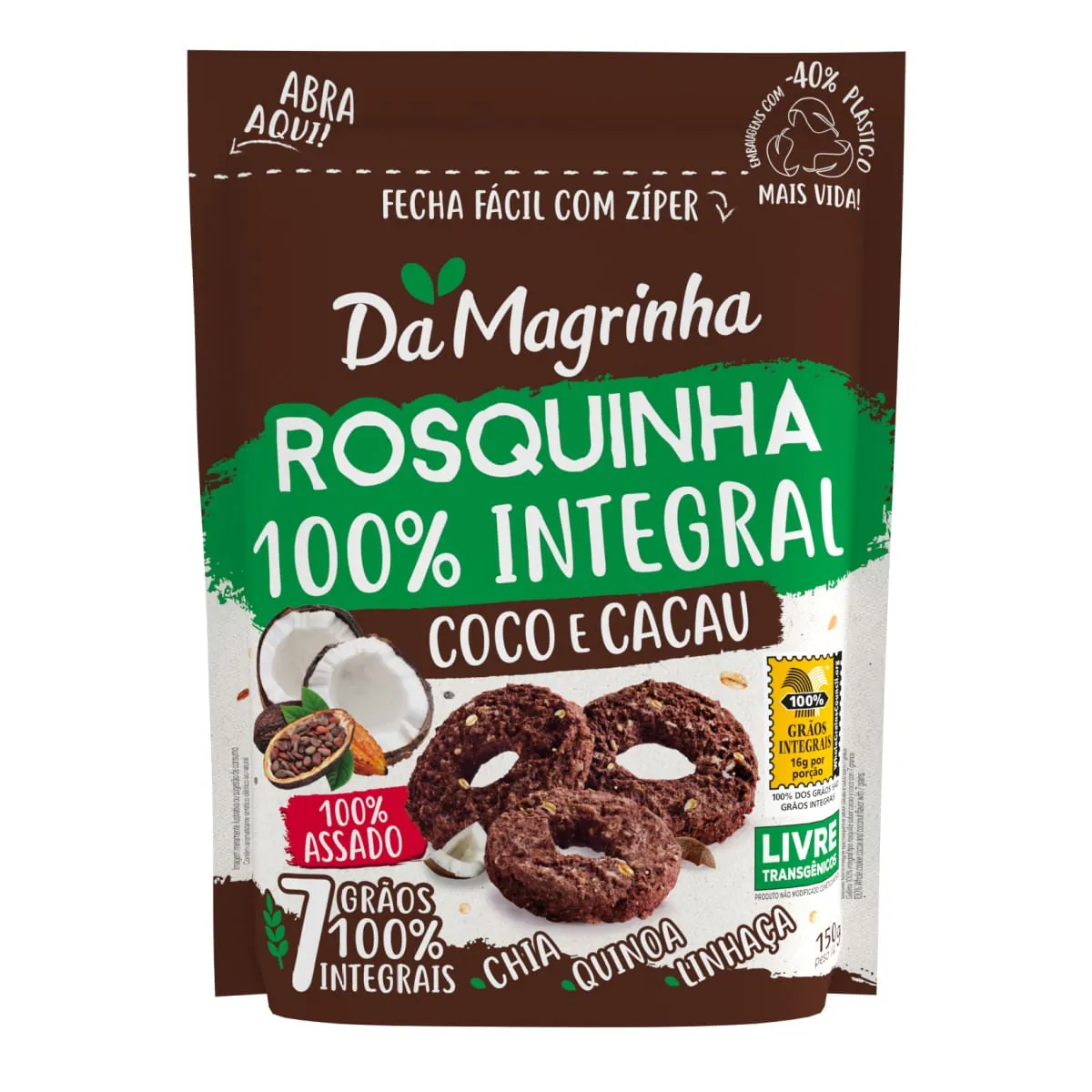 Biscoito Rosquinha Integral Da Magrinha Coco e Cacau 150 g
