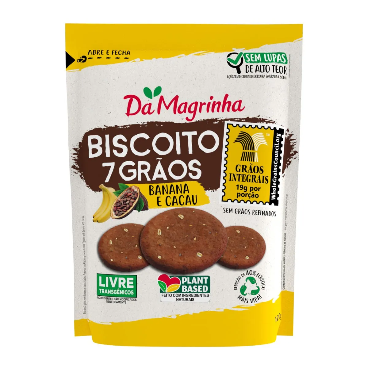 Biscoito Doce Integral 7 Grãos Banana e Cacau Da Magrinha 120 g