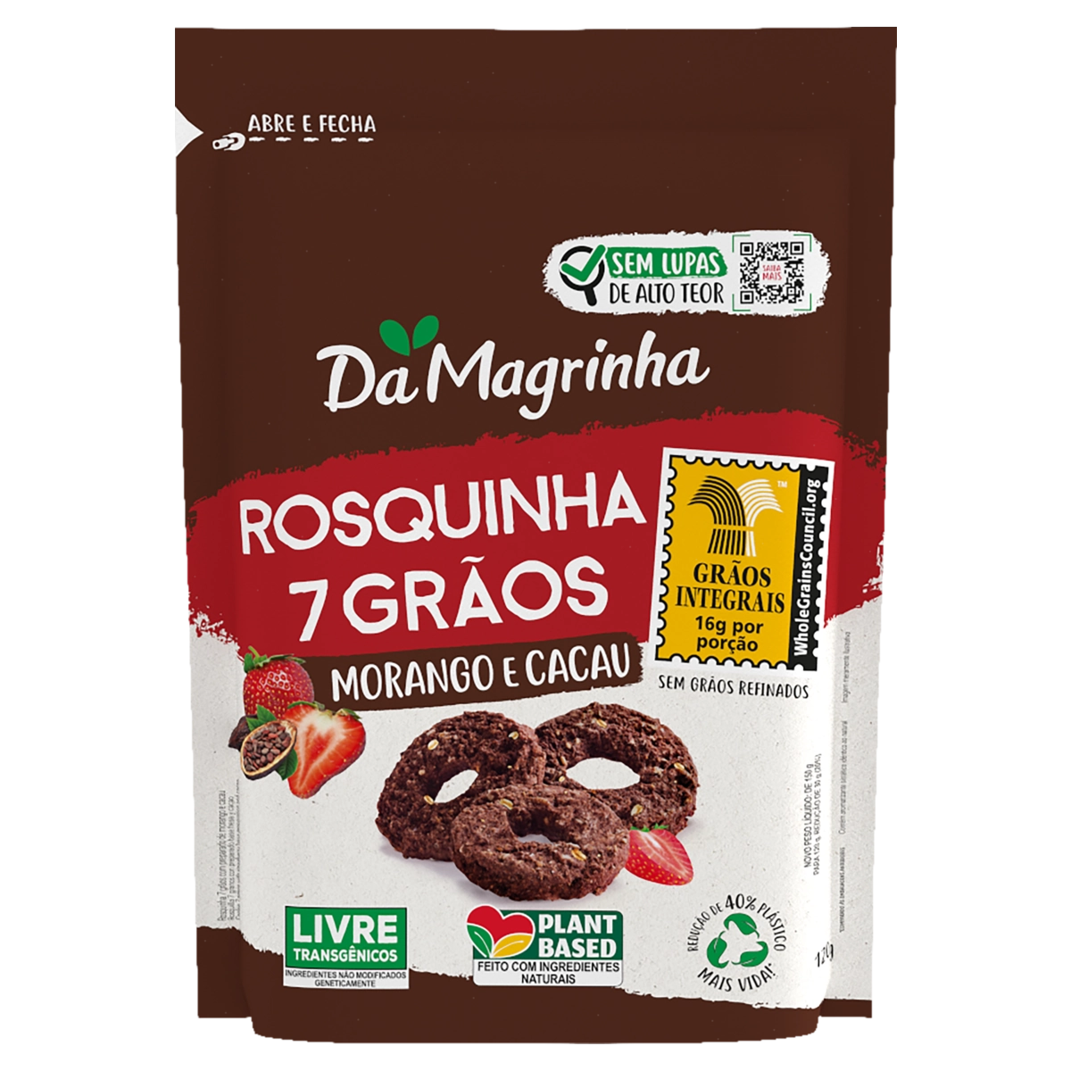 Biscoito Rosquinha Morango E Cacau Da Magrinha 7 Grãos Pouch 120g