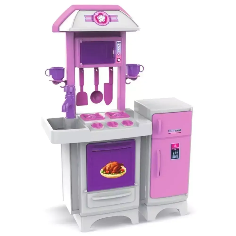 Cozinha Infantil Rosa Pia Forno Fogão Geladeira Magic Toys 8070