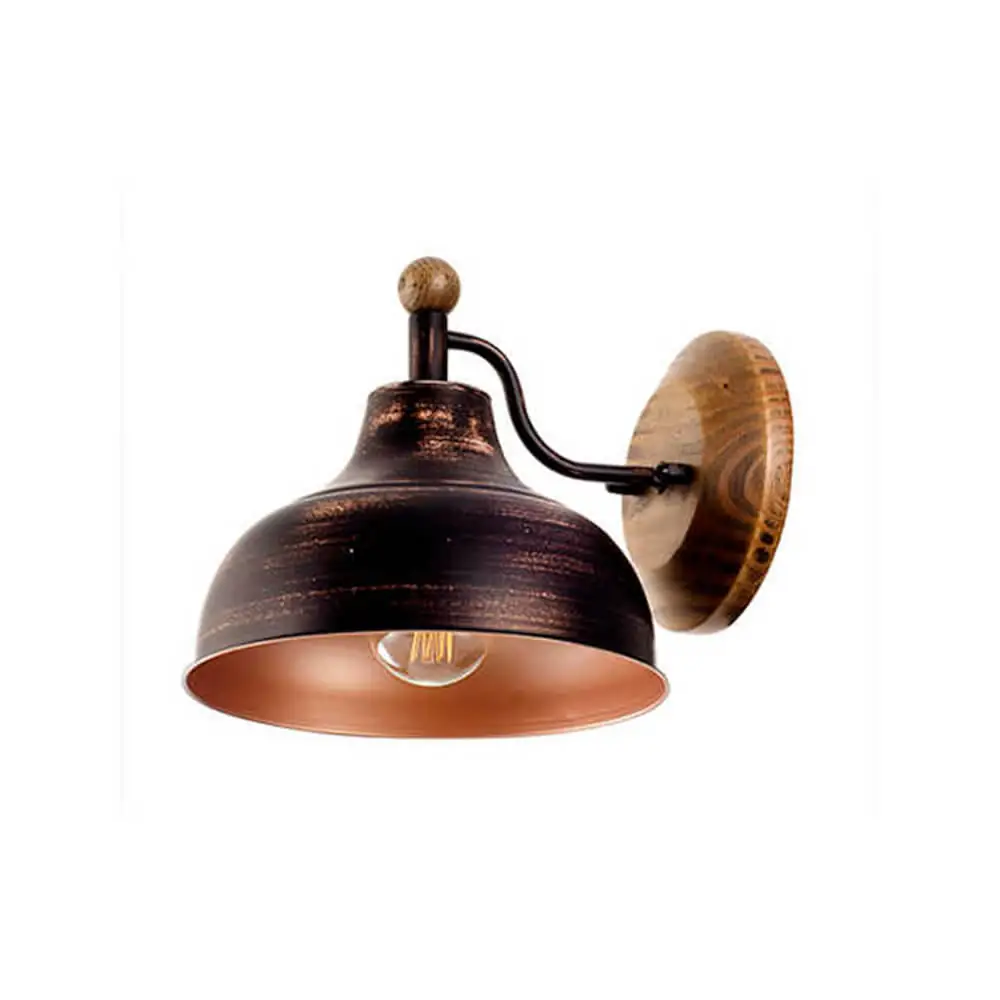 Arandela Rustica Madeira Castanho Cupula Metal Brooklyn 2875
