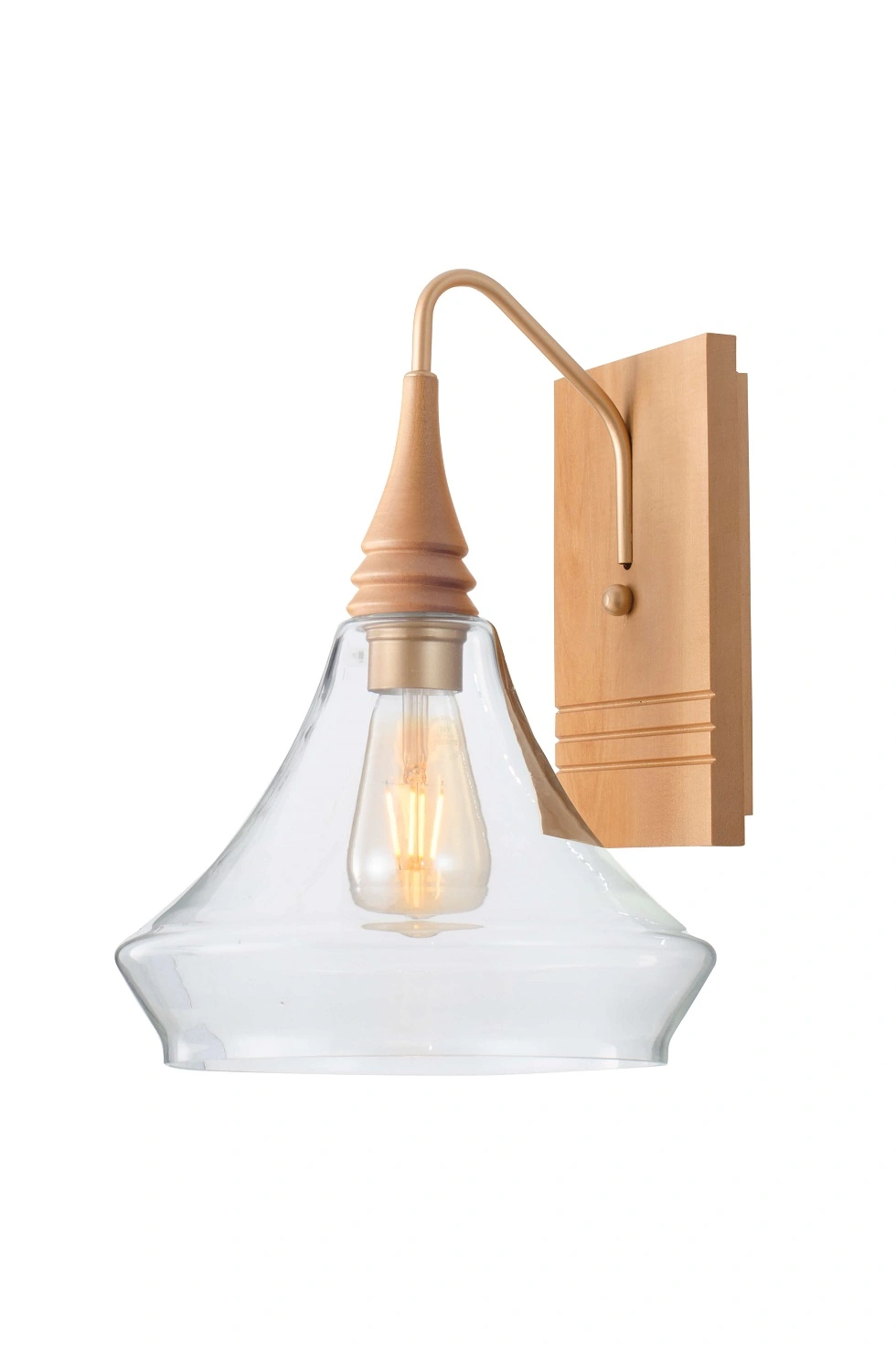 Arandela Metal Dourado Grande Madeira Vidro Flow 2918