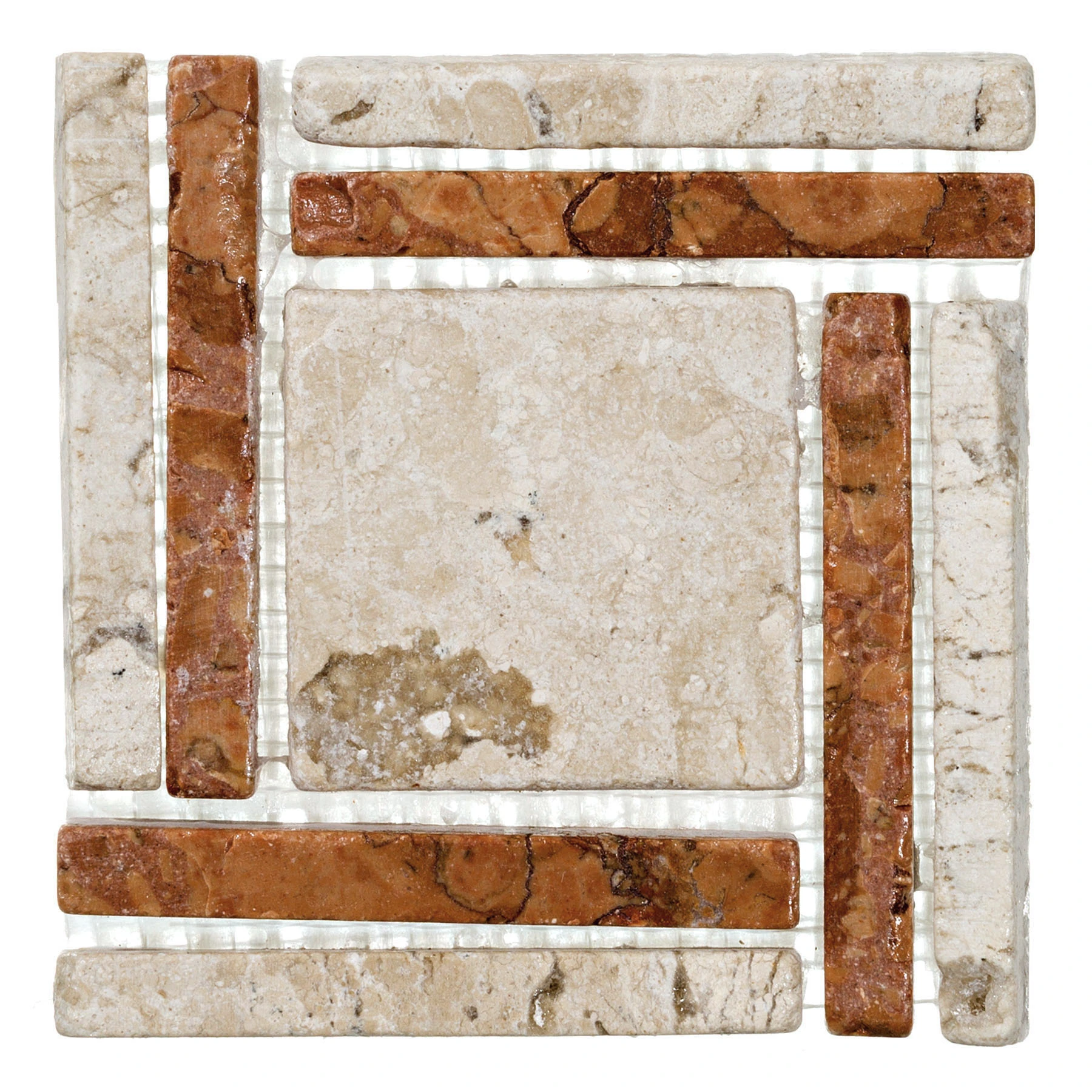 Tozeto Mármore Acetinado Catadue Travertino e Rosso Verona 9,5x9,5 Forti Marmi