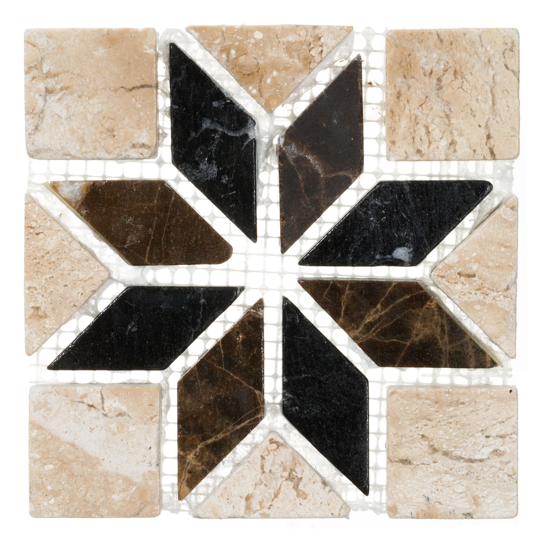 Tozeto Mármore Acetinado Estrela Travertino Nero Marrom 11x11 Forti Marmi