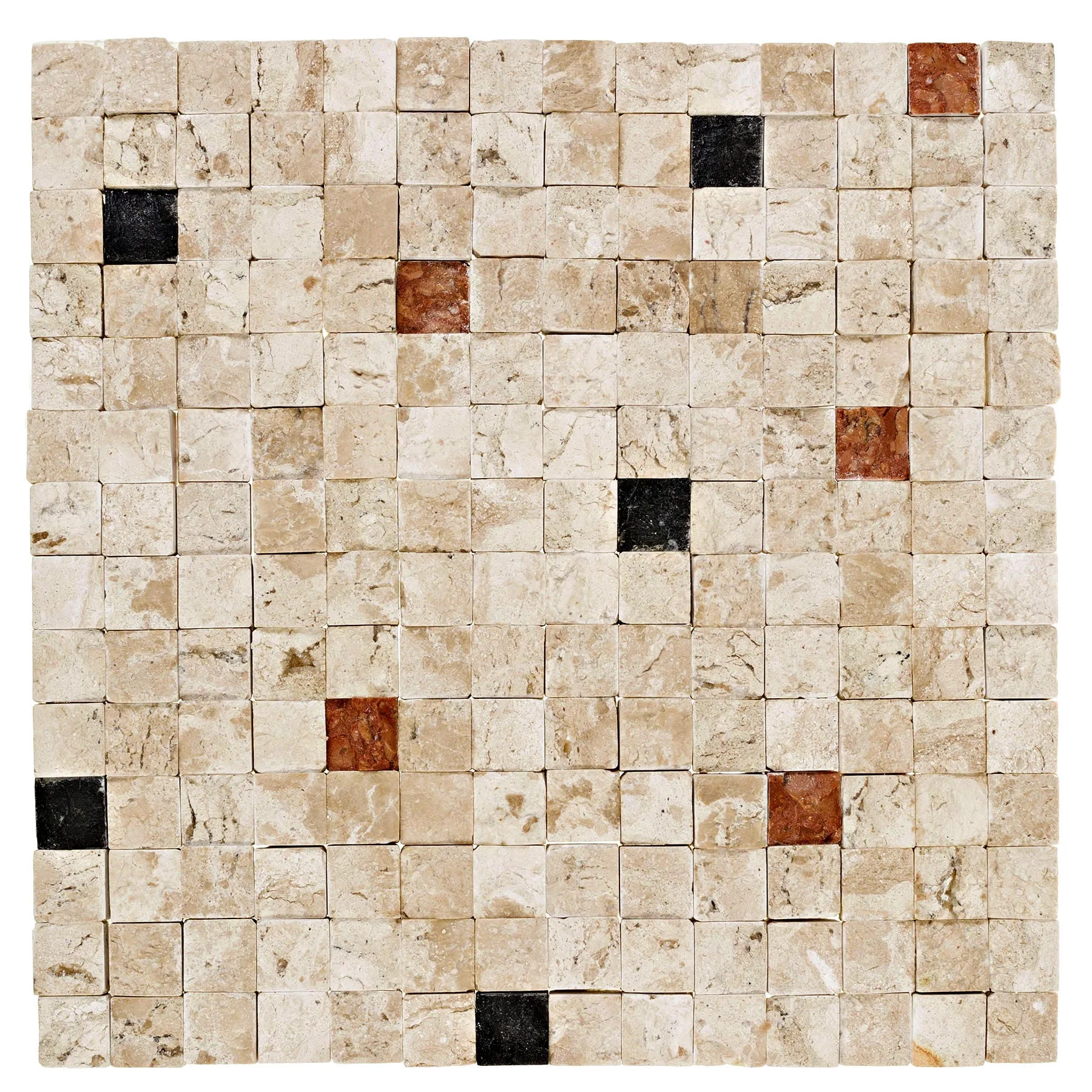 Mosaico Mármore Acetinado Bege 1800.0 Bizantino Trav Ner Rosso 28x28cm Forti Marmi