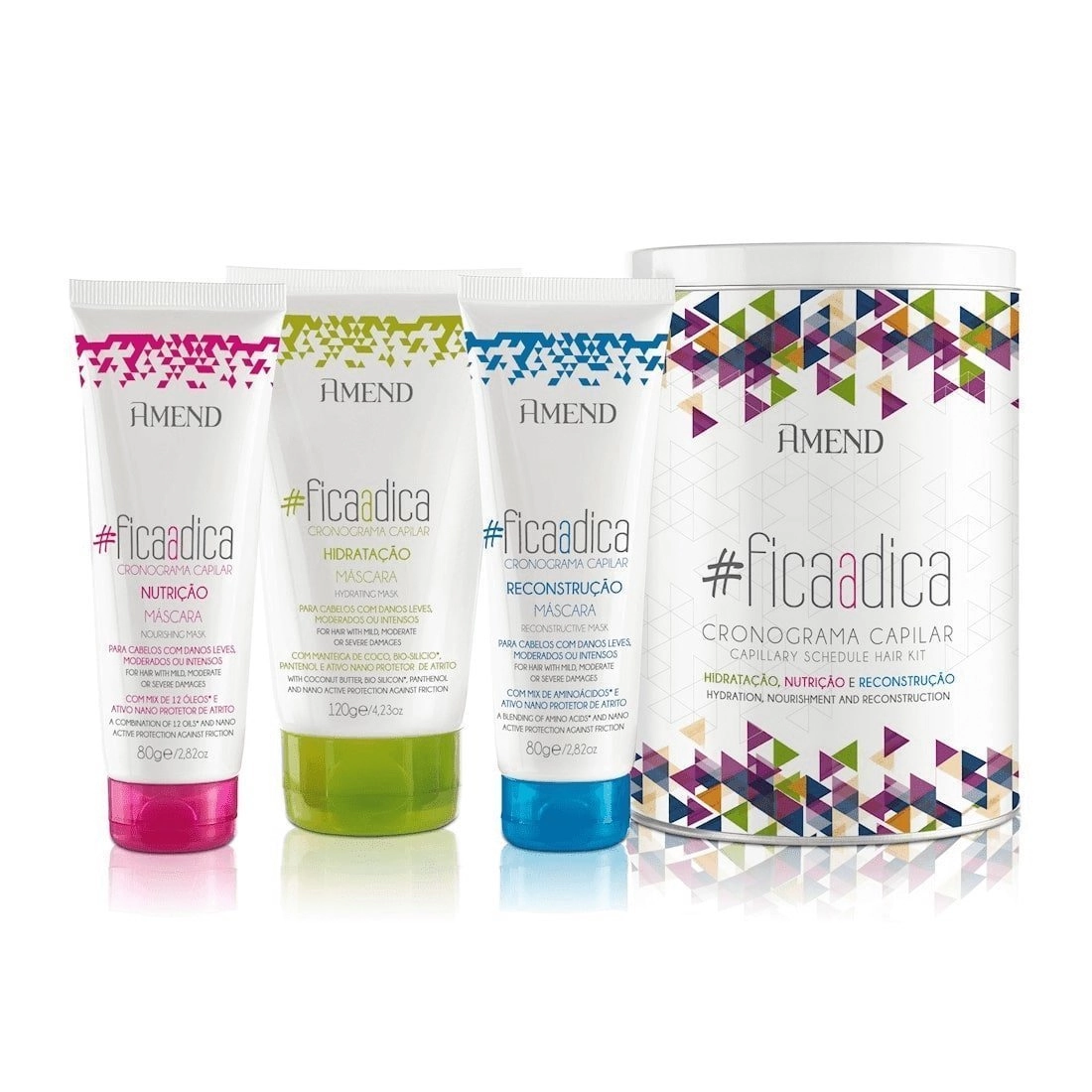 Kit Cronograma Capilar Amend #ficaadica Máscara de Hidratação 120g + Máscara de Nutrição 80g + Máscara de Reconstrução 80g