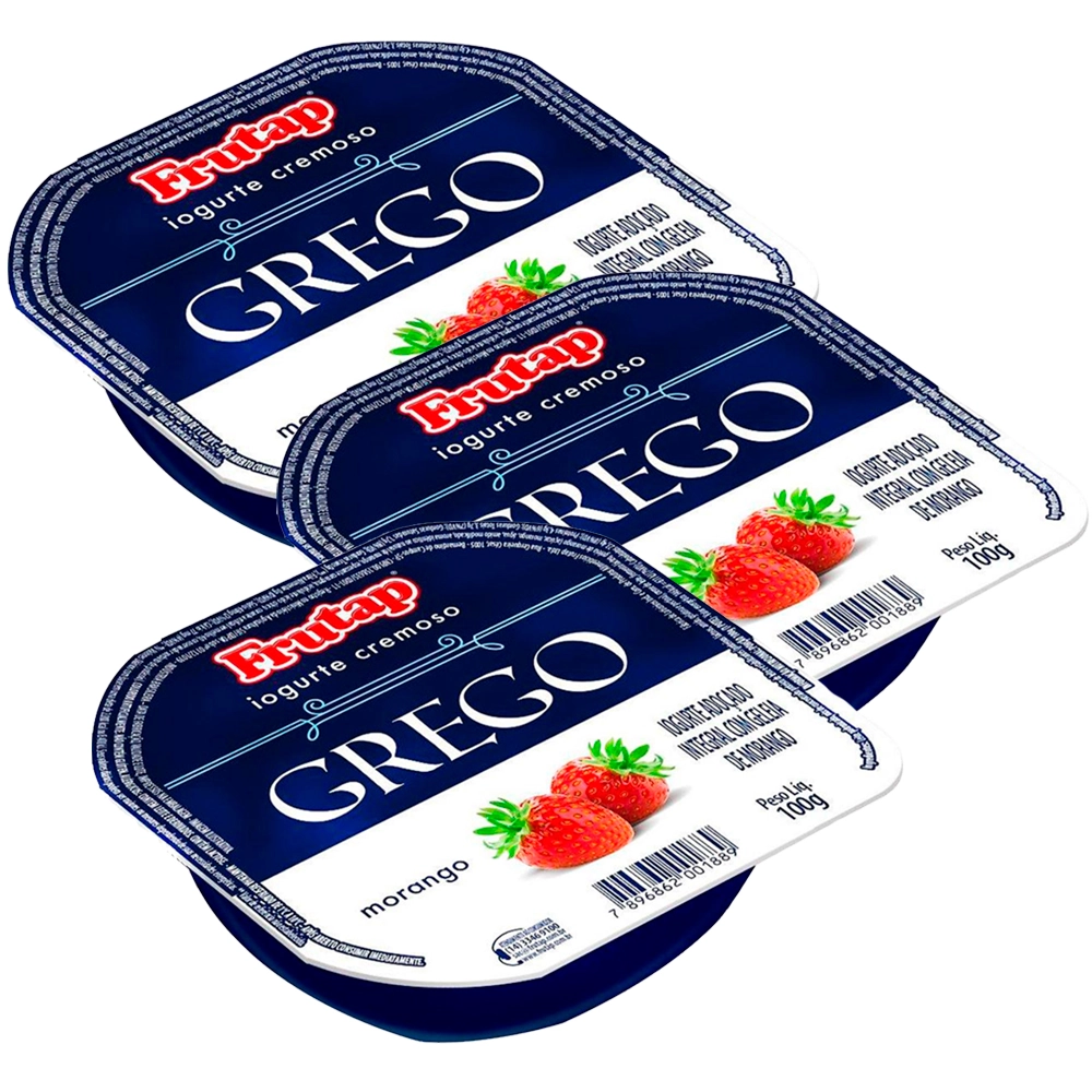 Iogurte Integral Grego Cremoso Morango Frutap Bandeja 2 Unidades