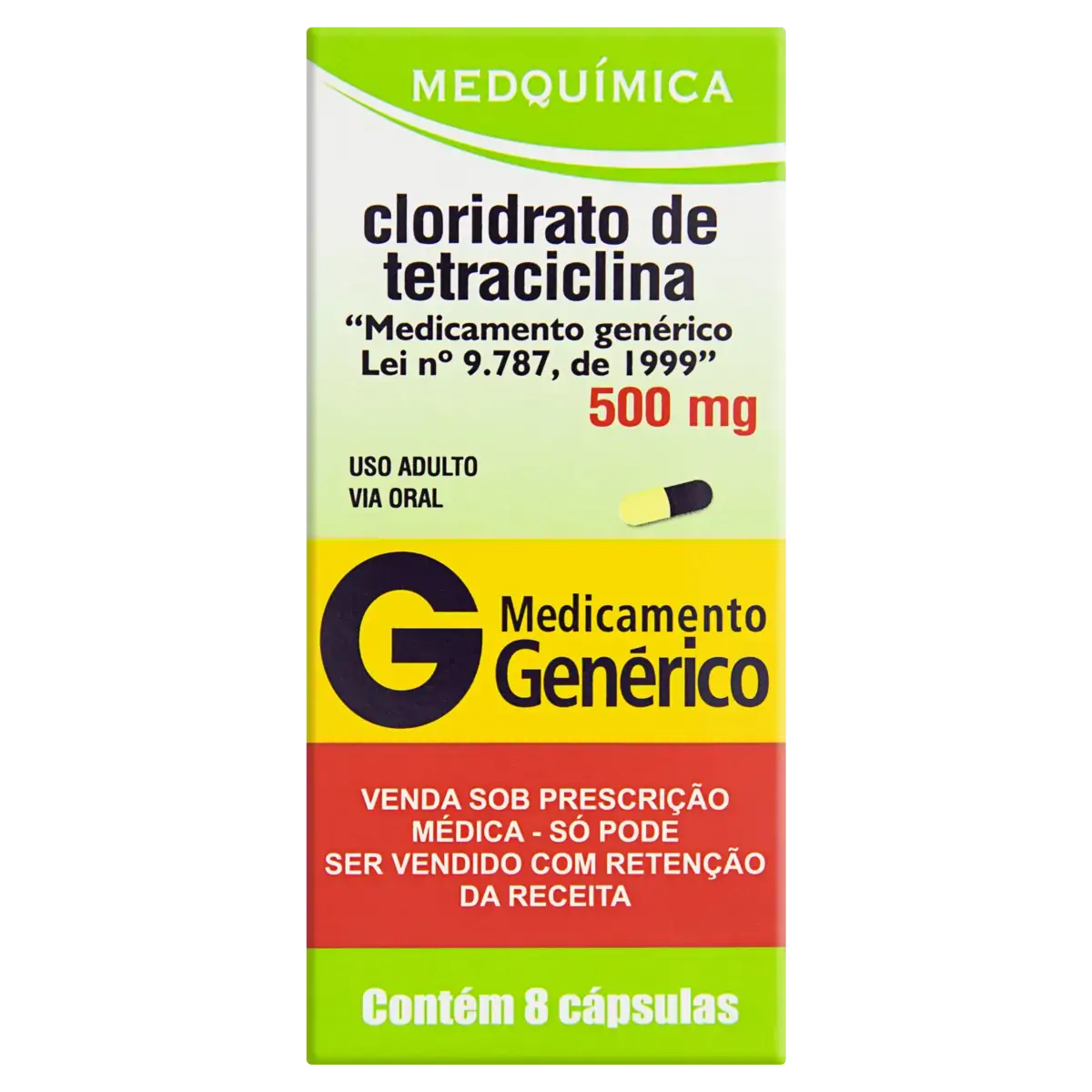 Cloridrato De Tetraciclina 500mg Medquímica Caixa 8 Cápsulas