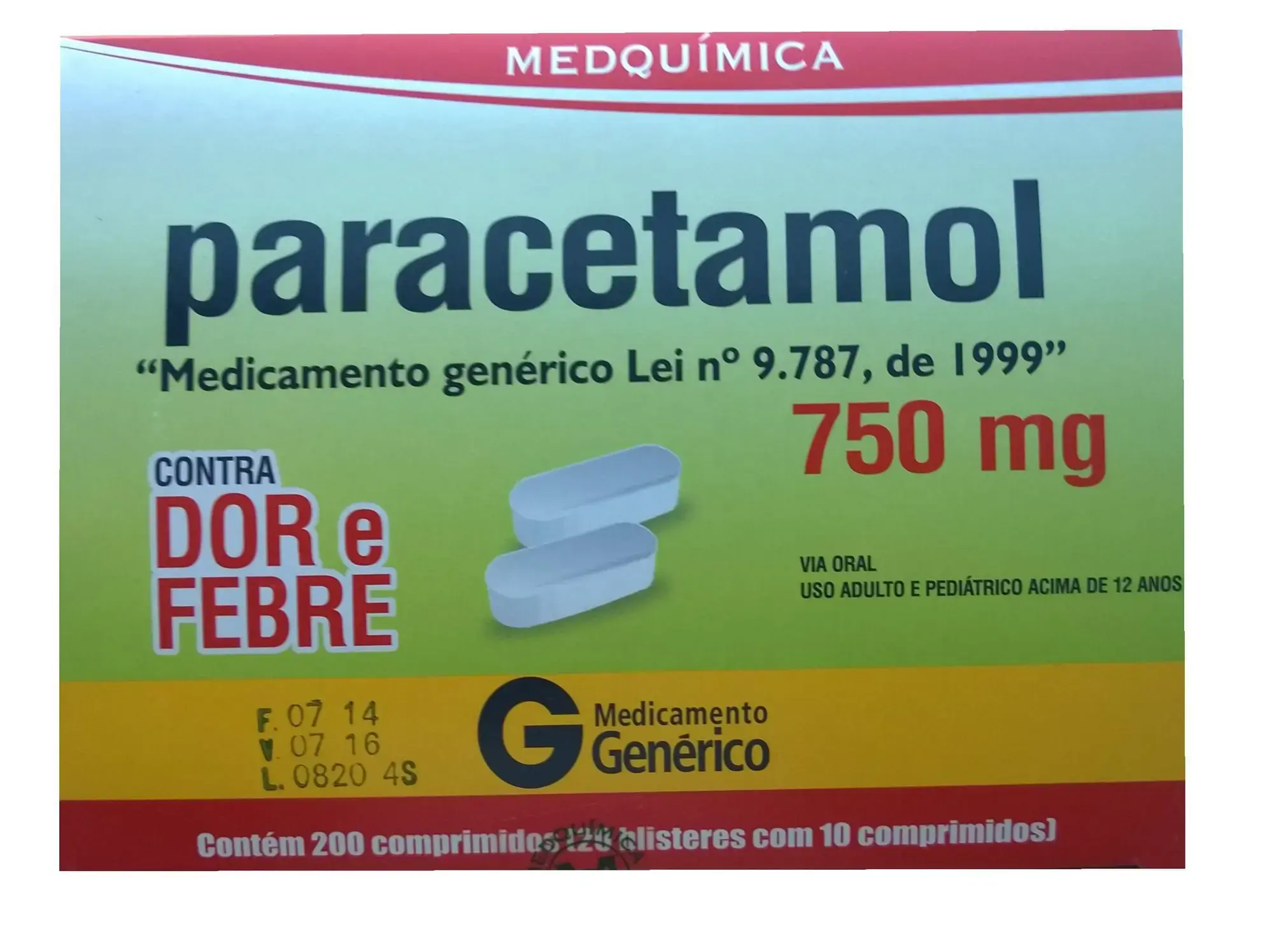 Paracetamol 750mg Medquímica Caixa 200 Comprimidos