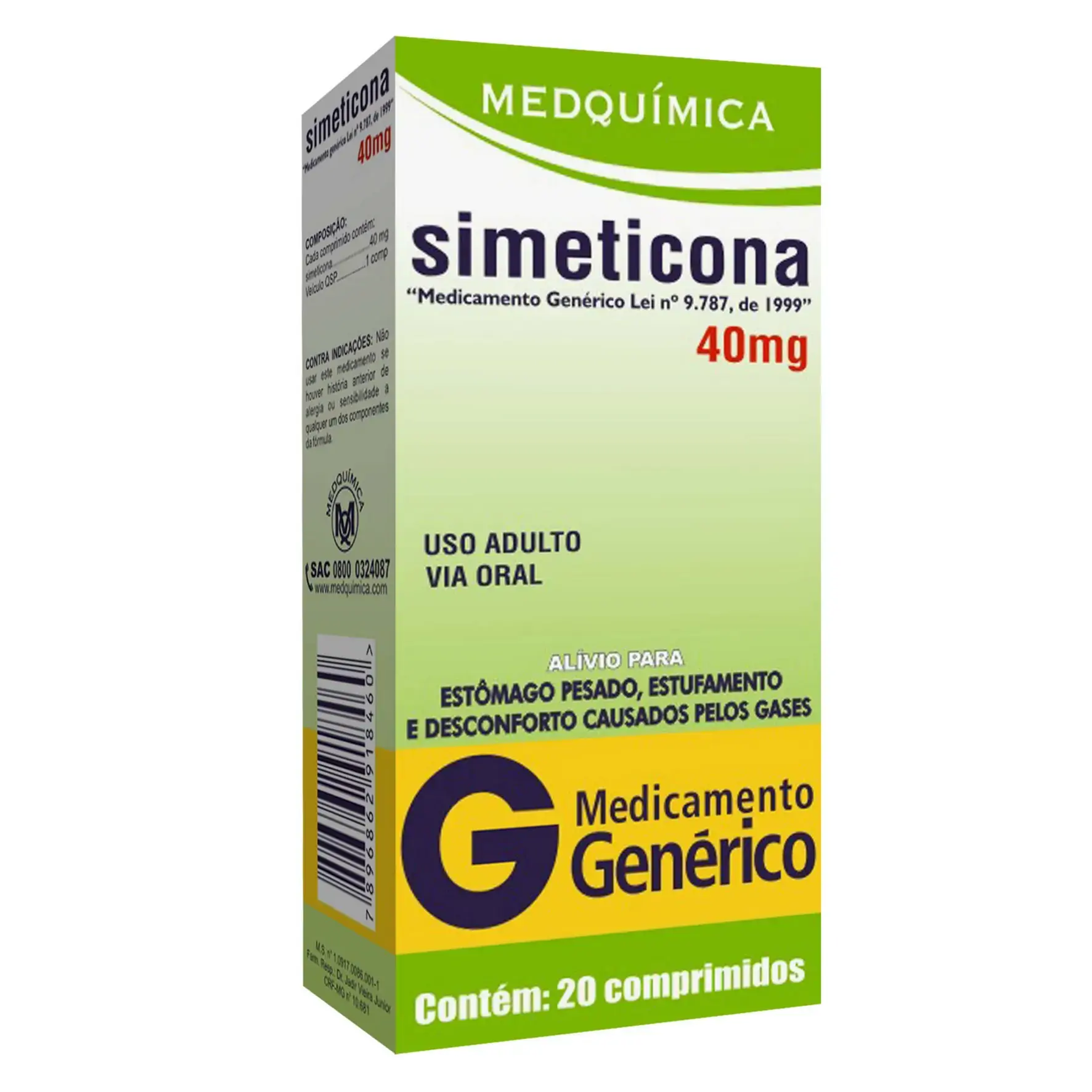 Simeticona 40 Mg 20 Comprimidos Medquímica Genérico