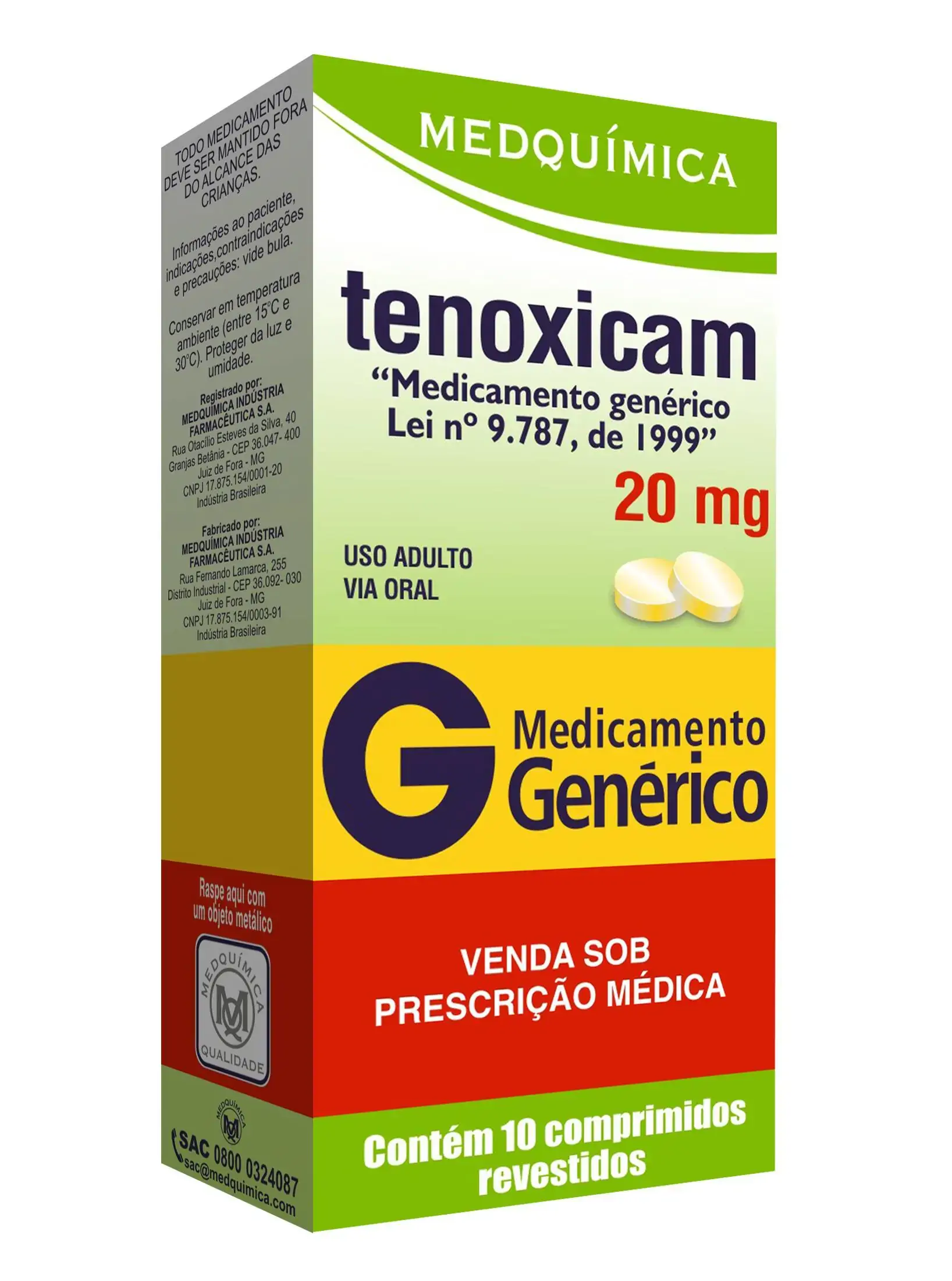 Tenoxicam 20mg Medquímica Caixa 10 Comprimidos Revestidos