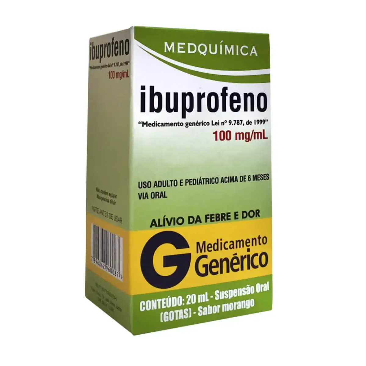 Ibuprofeno 100mg/ml Morango Medquímica Caixa 20ml Suspensão Oral