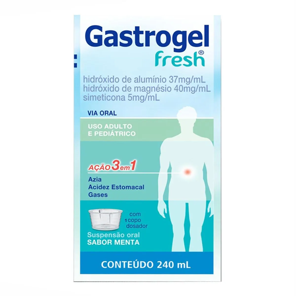 Gastrogel Fresh Menta Medquímica Caixa 240ml Suspensão Oral Copo Dosador