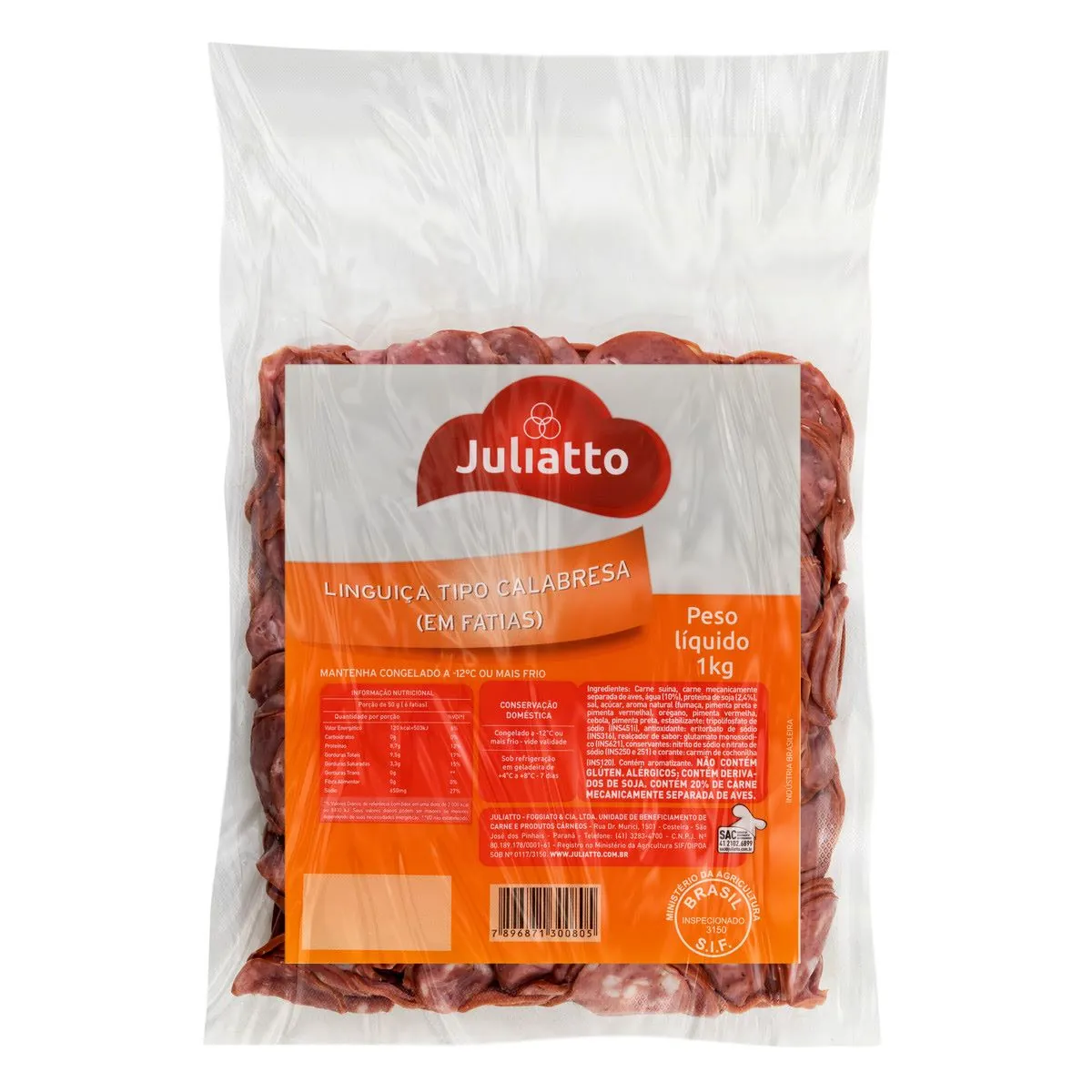 Linguiça Calabresa Fatiada Juliatto 1kg