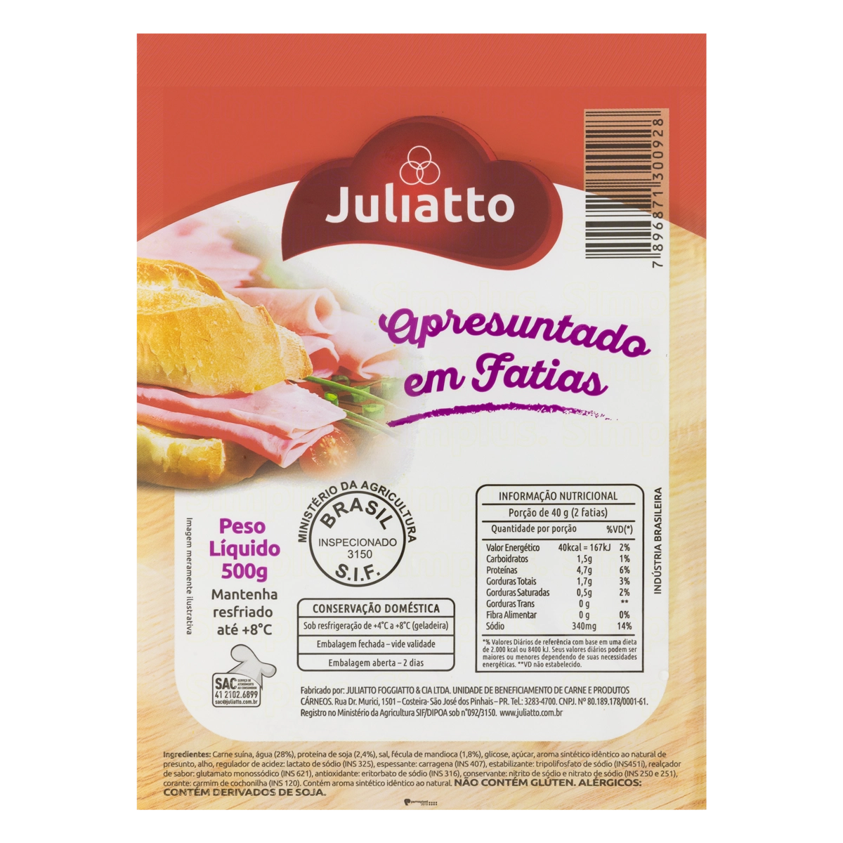 Apresuntado Fatiado Juliatto 500g