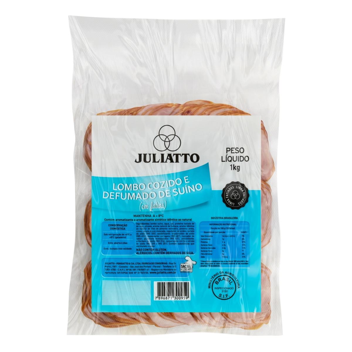 Lombo Suíno Cozido E Defumado Juliatto Fatiados 1kg