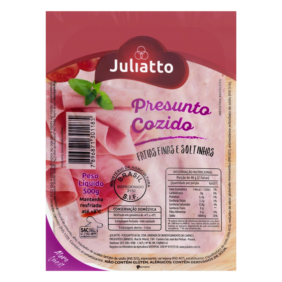 Presunto Cozido Fatiado Juliatto 500g