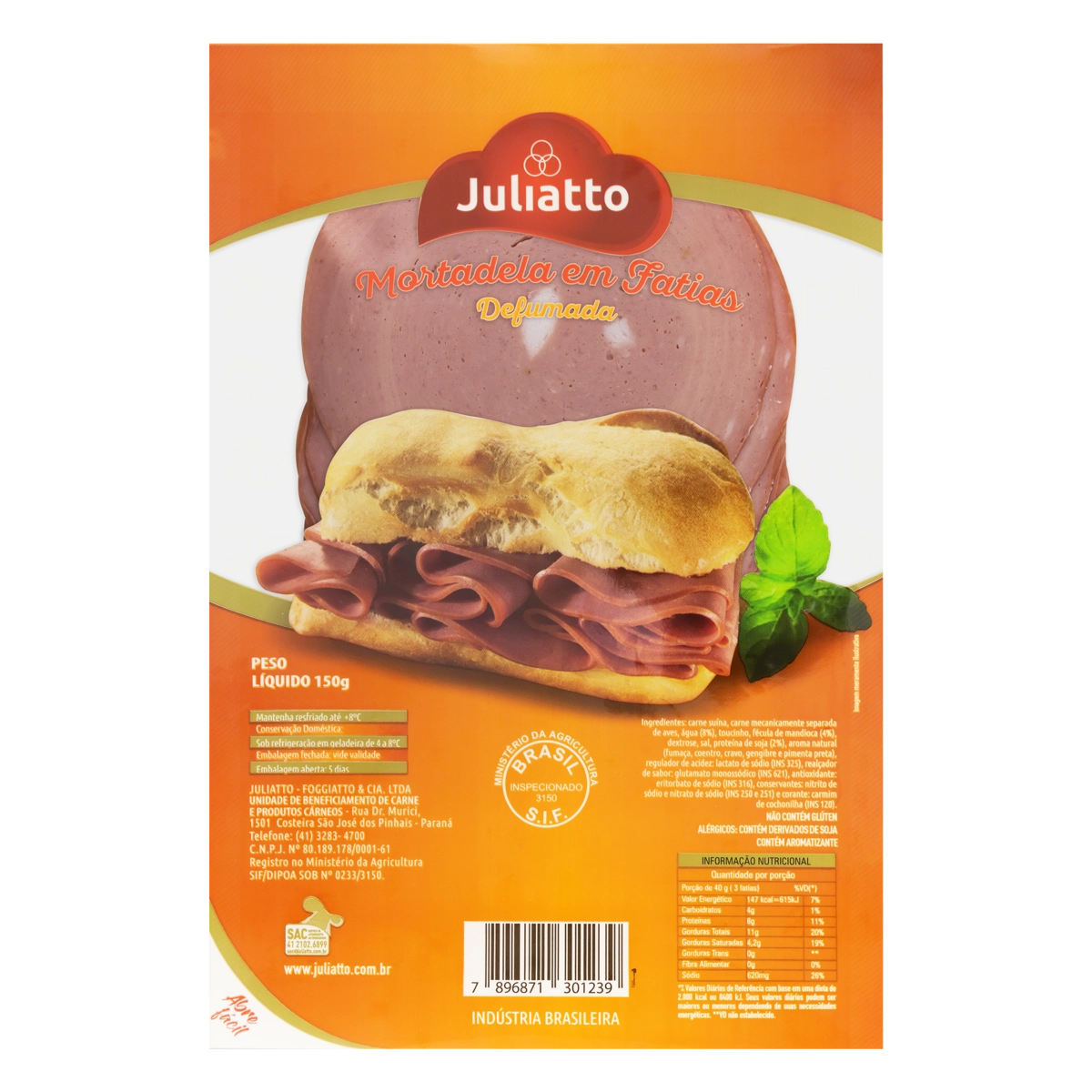 Mortadela Defumada Fatiada Juliatto 150g