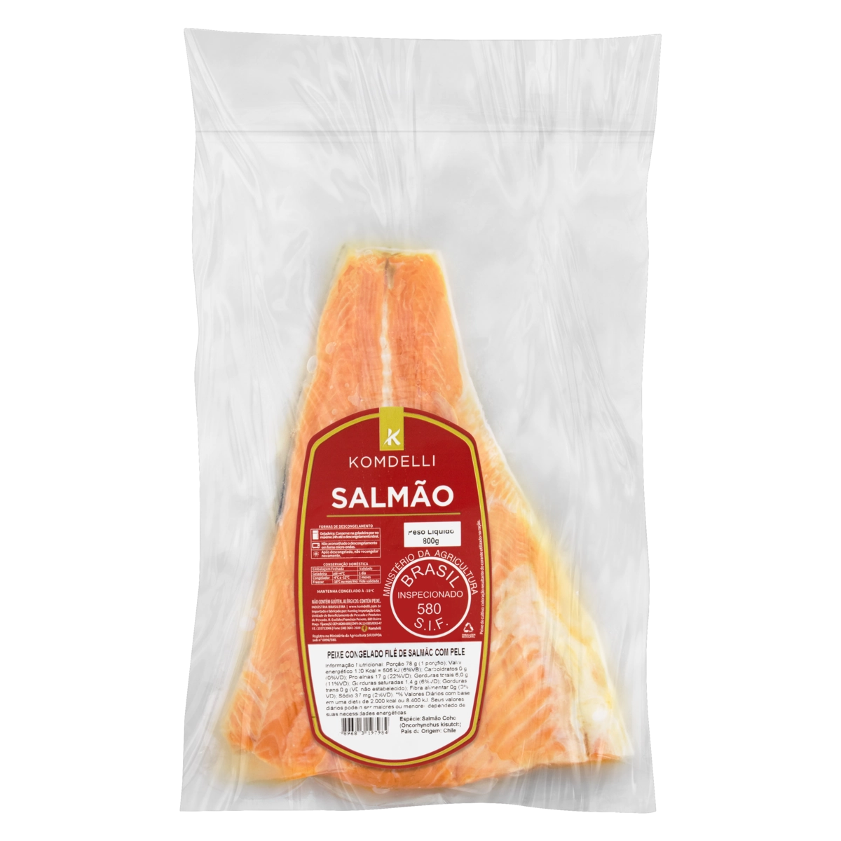 Filé De Salmão Congelado Em Pedaços Komdelli Pacote 800g