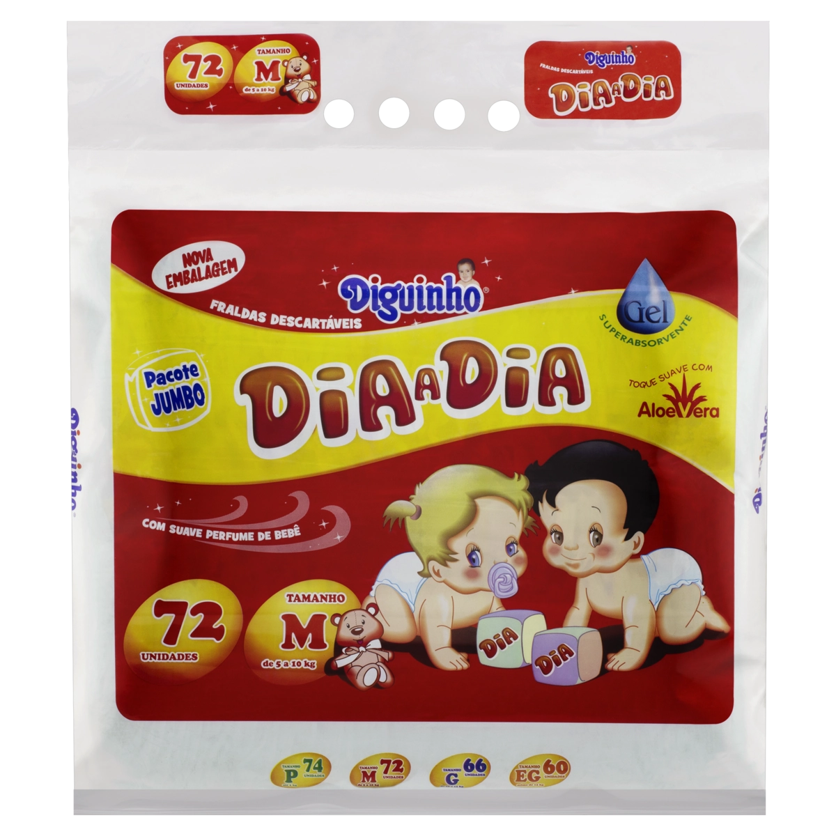 Fralda Descartável Infantil Aloe Vera Diguinho Dia A Dia M Pacote 72 Unidades