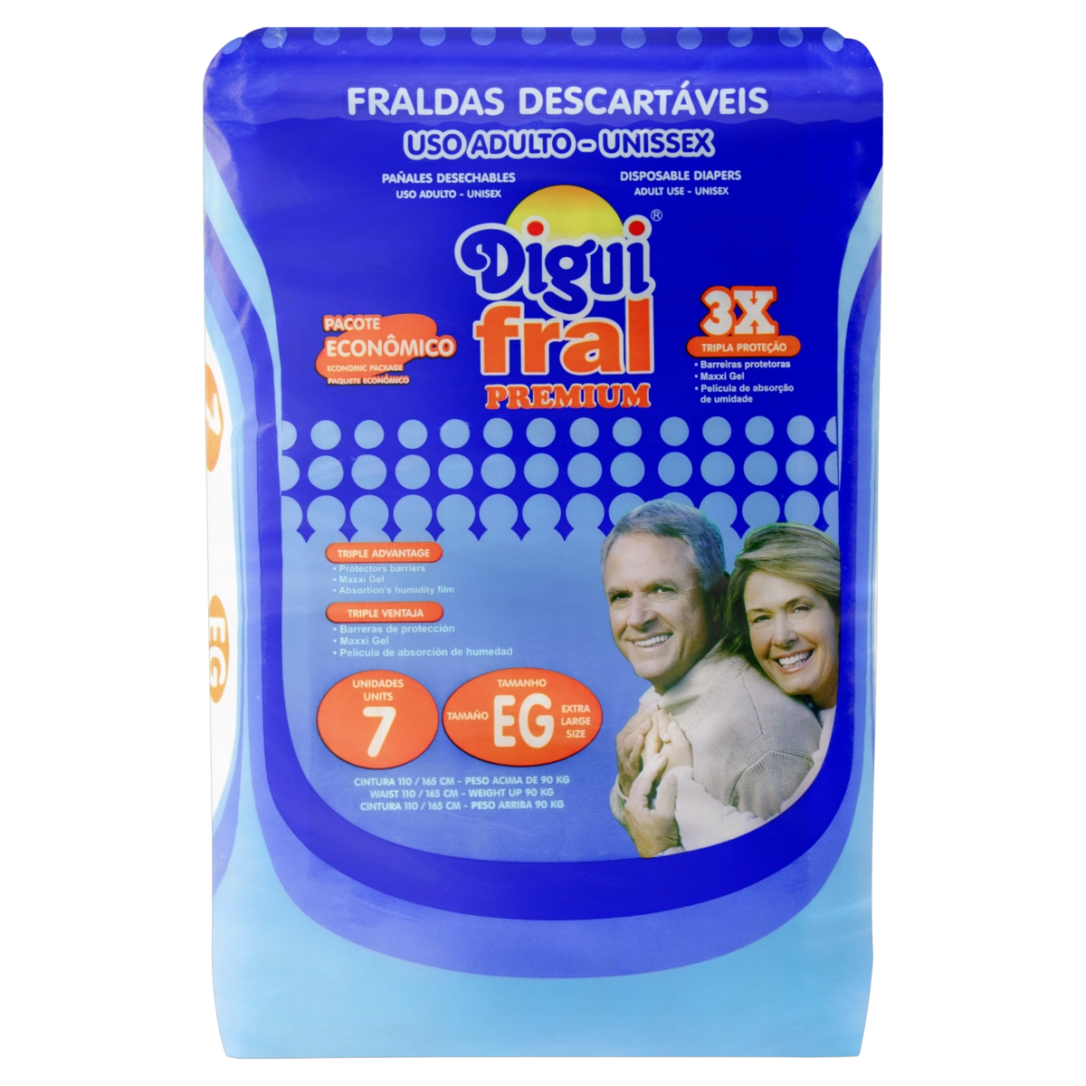 Fralda Descartável Adulto Tripla Proteção Digui Fral Premium Eg Pacote 7 Unidades