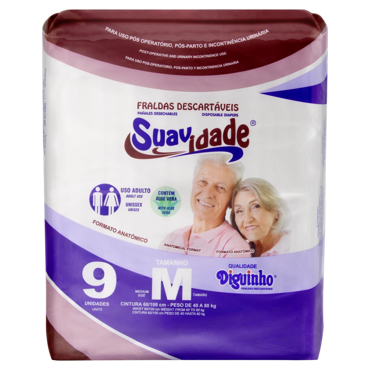 Fralda Descartável Adulto Aloe Vera Diguinho Suavidade M Pacote 9 Unidades