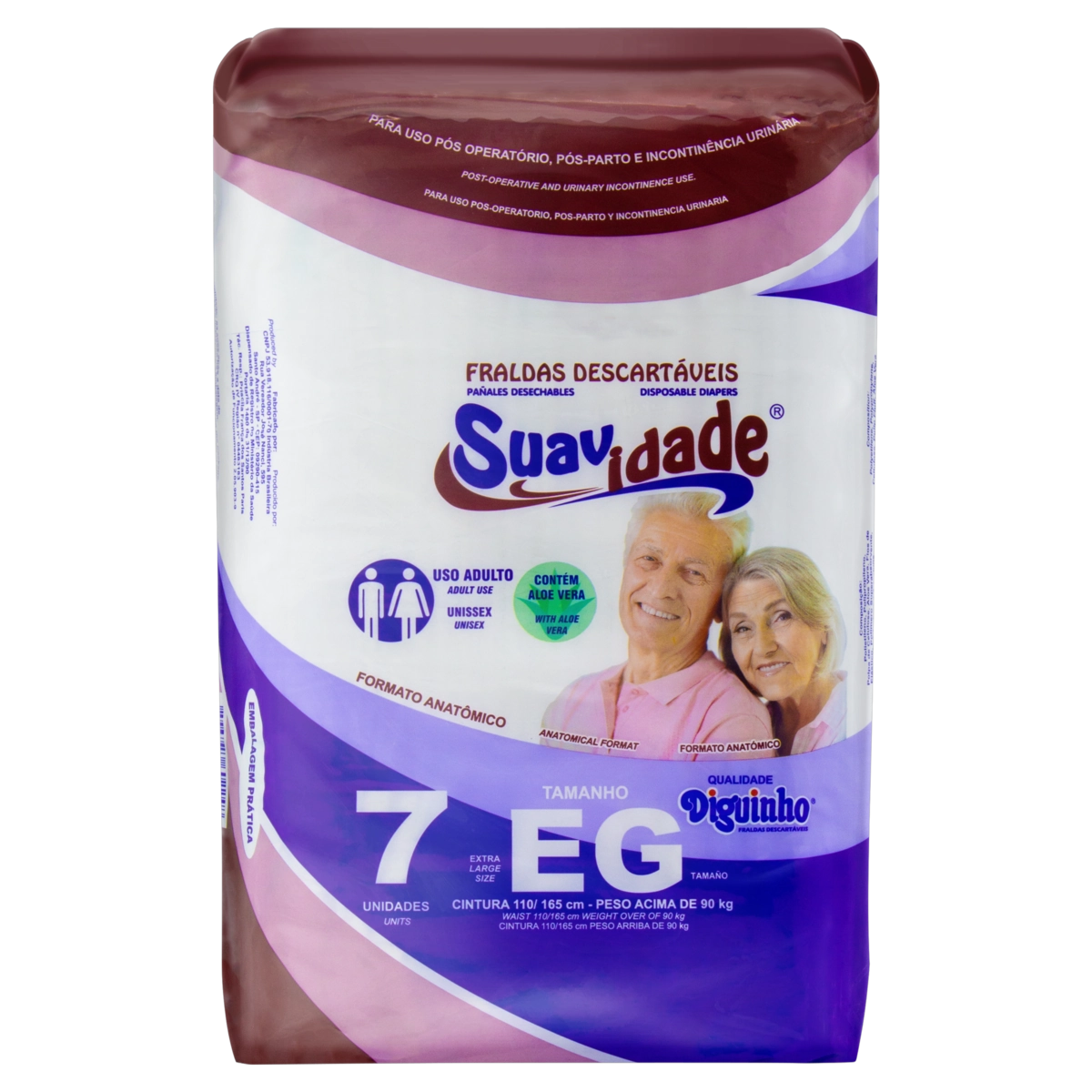 Fralda Descartável Adulto Aloe Vera Diguinho Suavidade Eg Pacote 7 Unidades