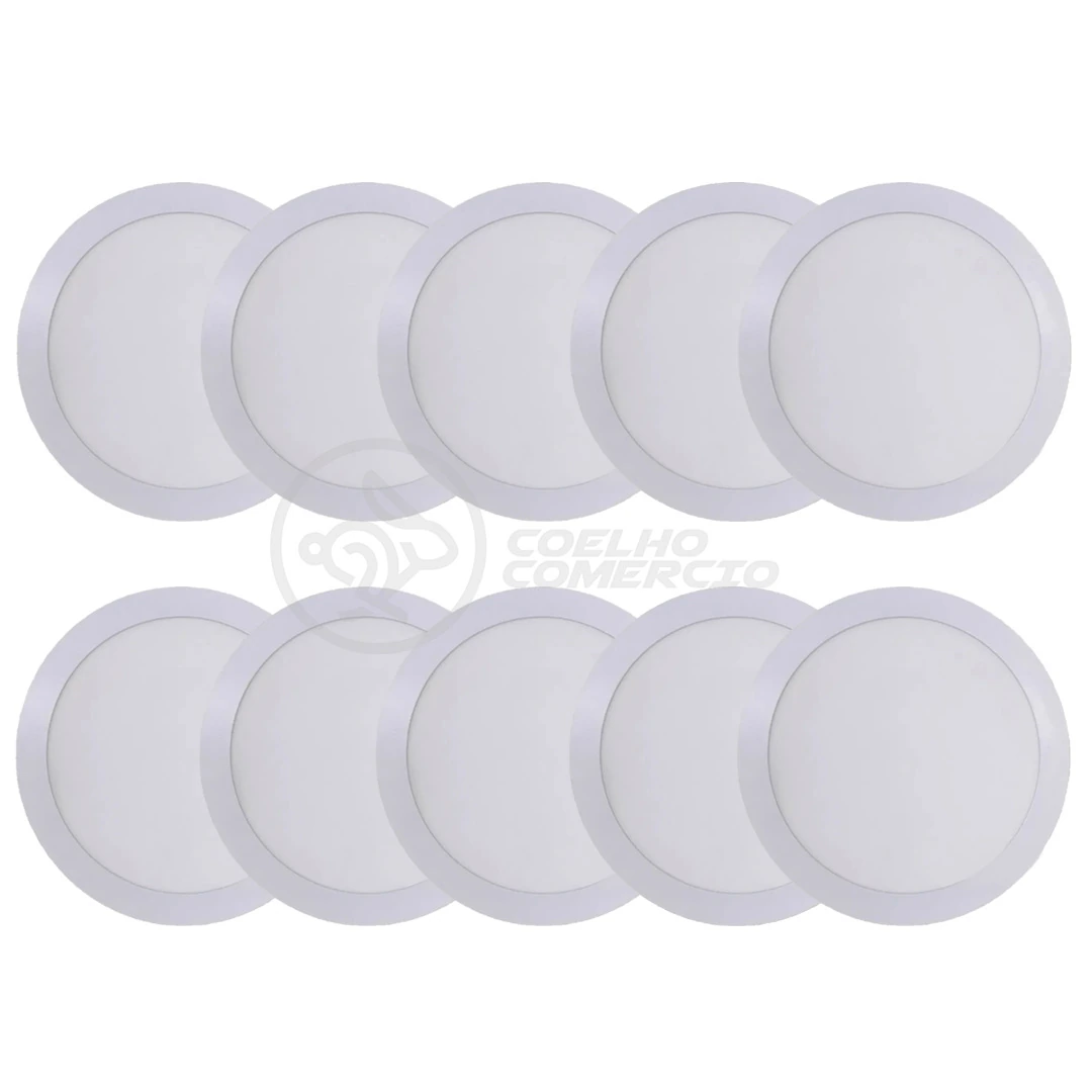 Kit 10 Un - Plafon Painel Led Redondo De Embutir Slim Luz Fria 18w Lampada Bivolt - Annly Leds Branco Único