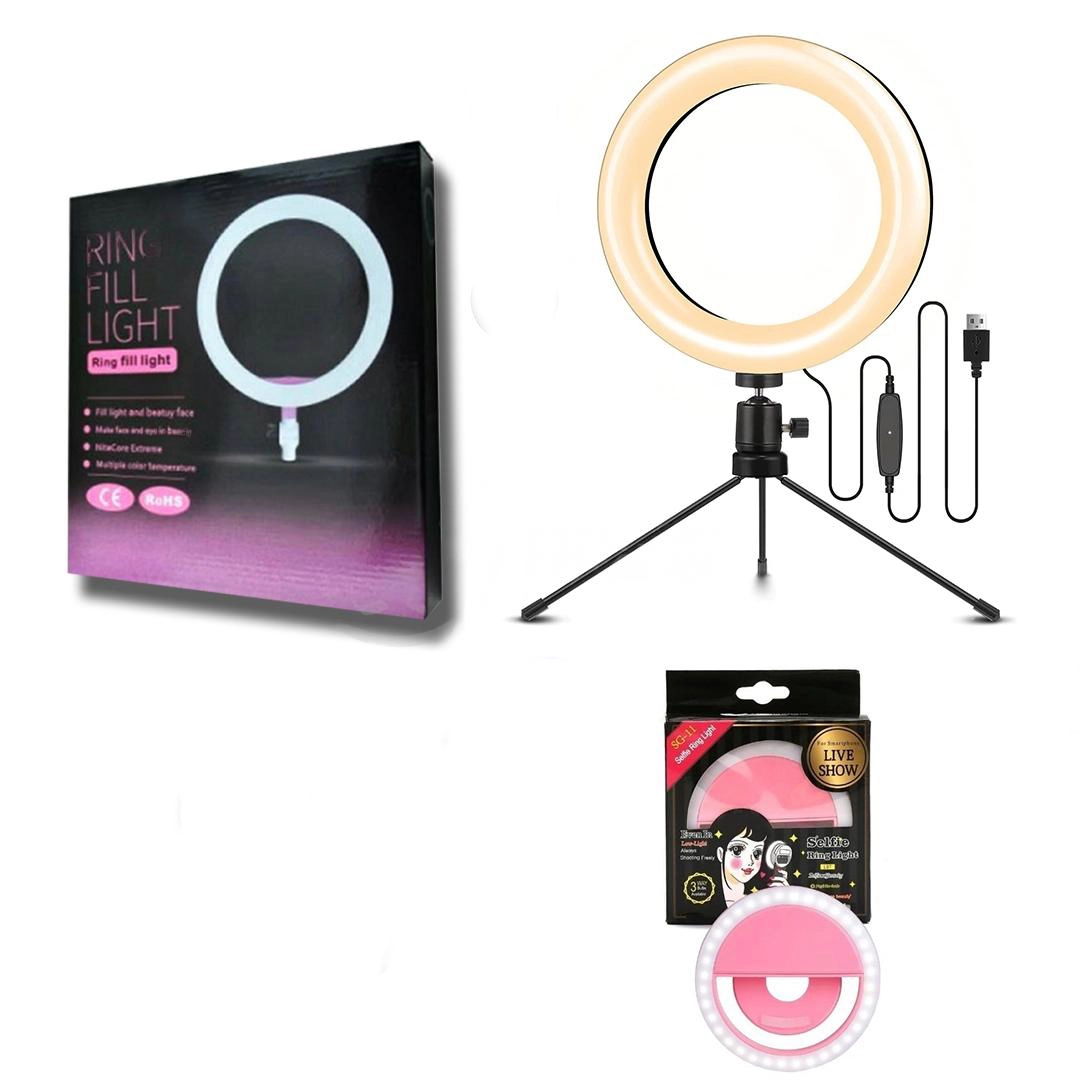 Conjunto Ring Light 6 Polegadas + Mini Ring Light De Celular + Tripé De 16cm Incluso