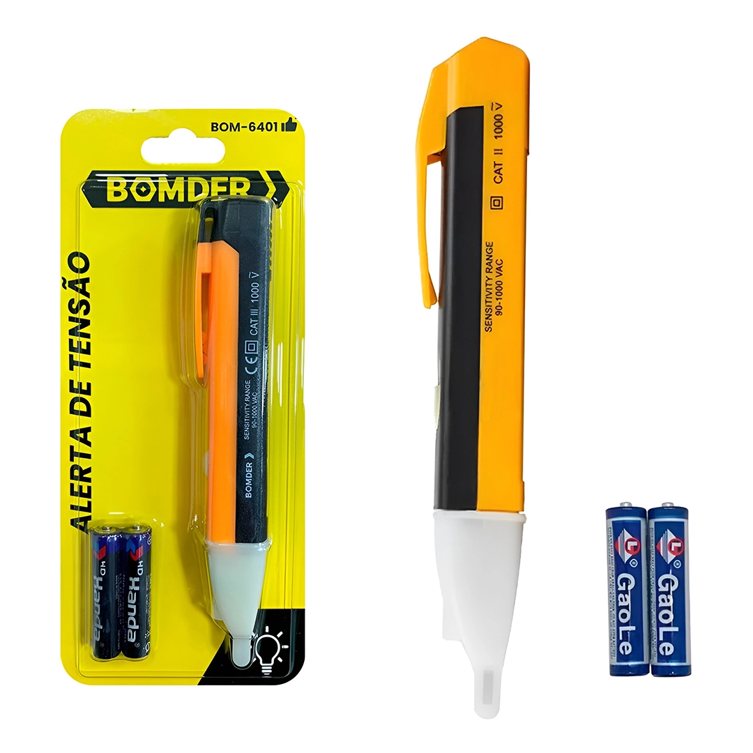 Caneta Detectora De Tensão 90-1000v Com Luz Led Bip Sonoro Amarelo