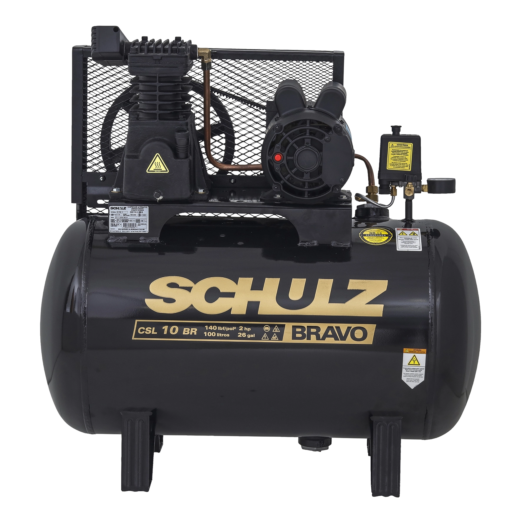 Compressor de Ar Alternativo Pistão Schulz 100L 2HP Bivolt CSL 10BR/100 Bravo