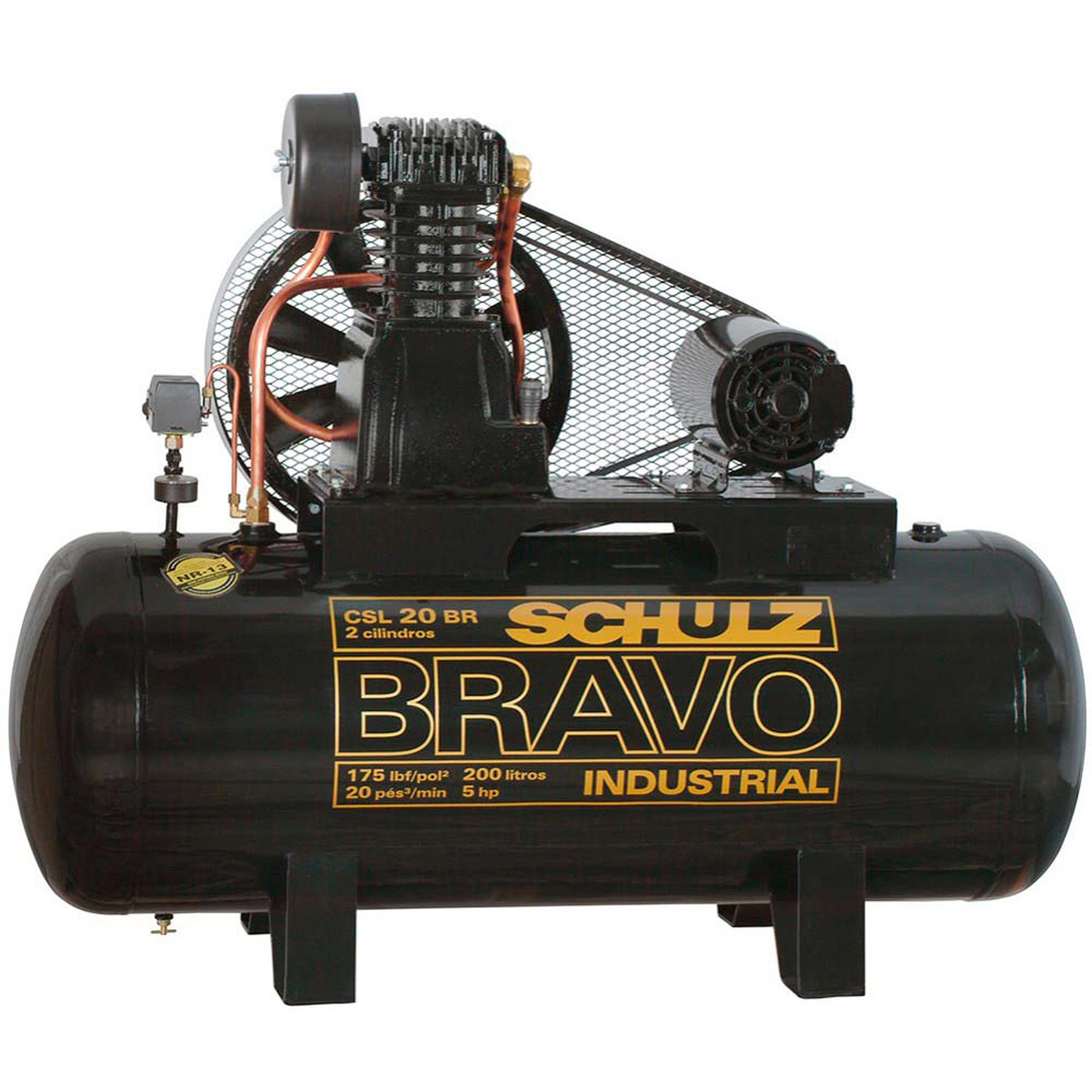 Compressor de Ar Alternativo Pistão Schulz 183L 5HP 380V (440V) CSL 20BR/200 Bravo