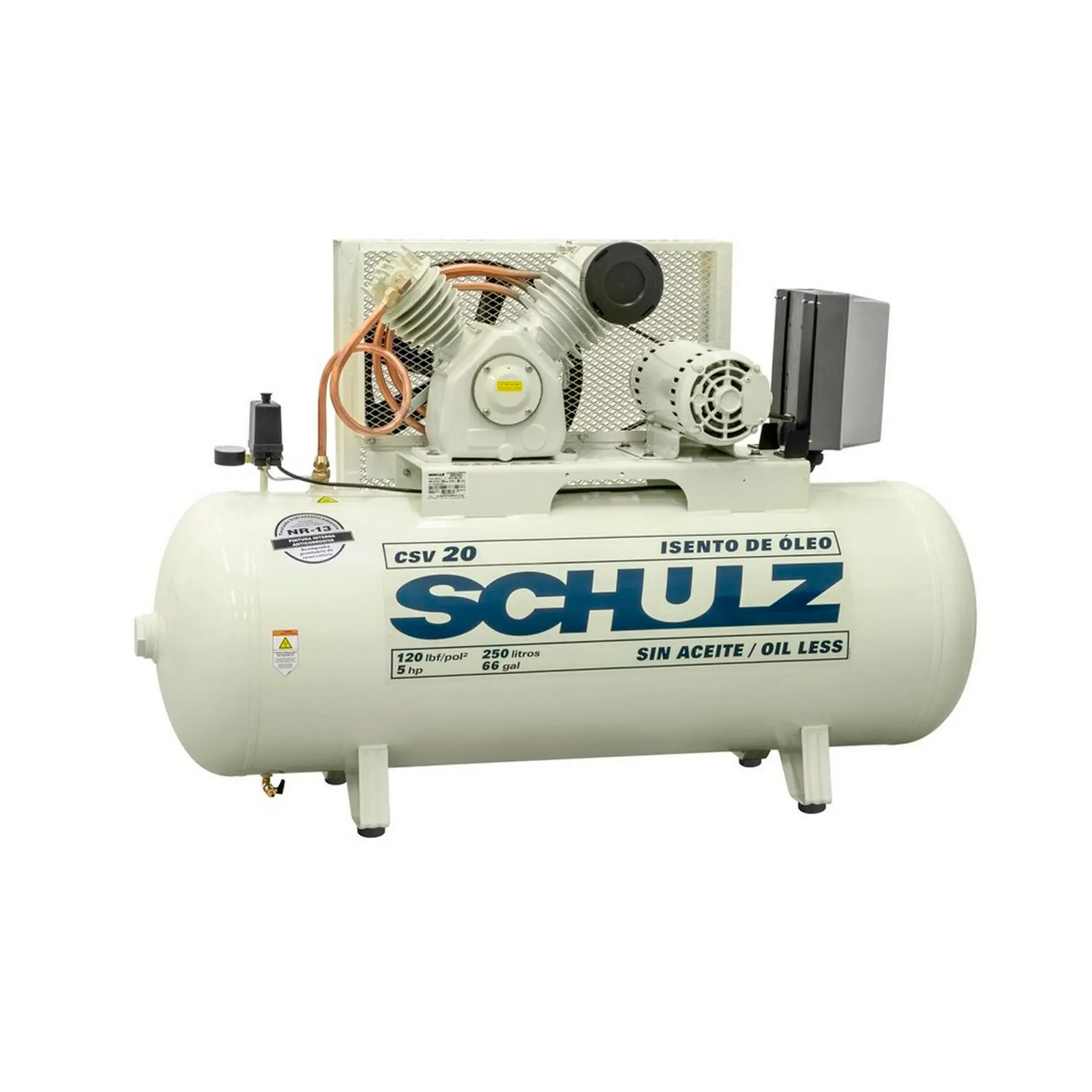 Compressor Pistão Schulz 250L 5HP 220V Isento de Óleo CSV 20|250 Industrial