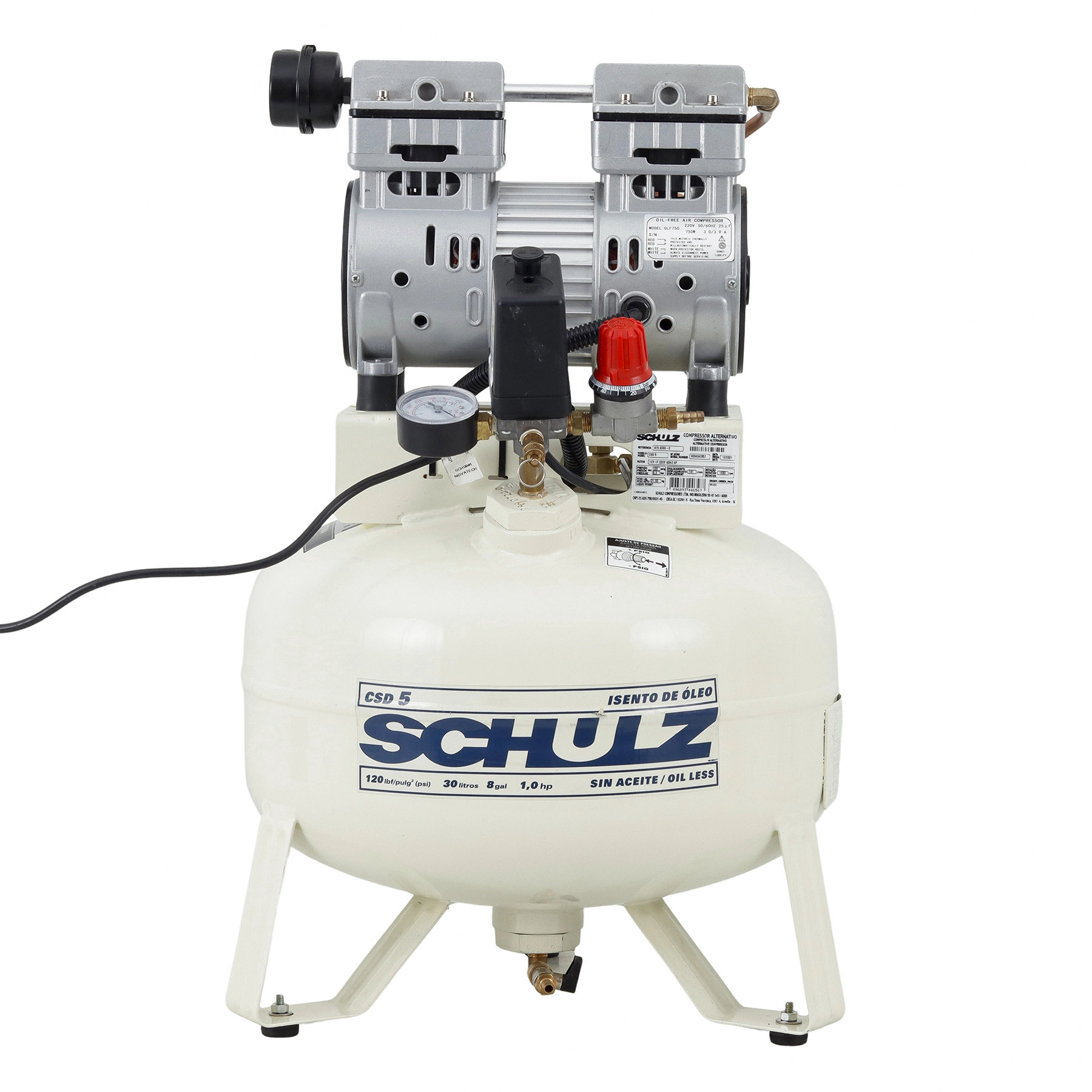 Compressor de Ar Odontológico Schulz 29L 1HP 220V CSD 5/30 Isento de Óleo