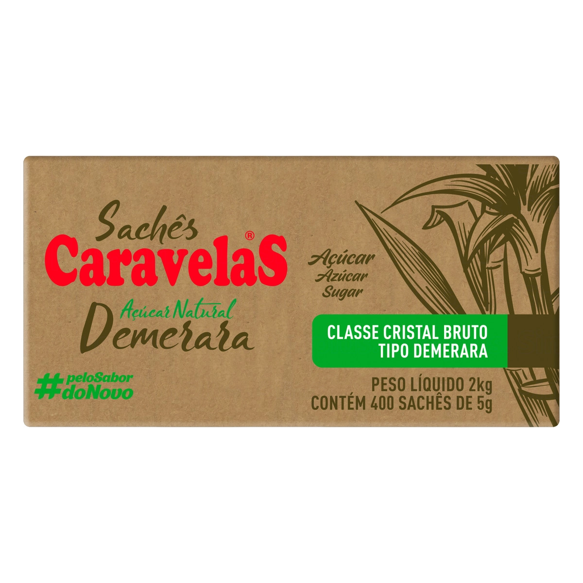 Açúcar Demerara Caravelas Caixa 2kg 400 Unidades