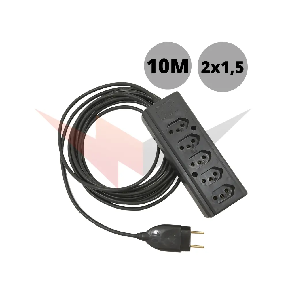 Extensão Quíntupla De Tomada Cabo Pp 2x1,50mm Com 10 Metros