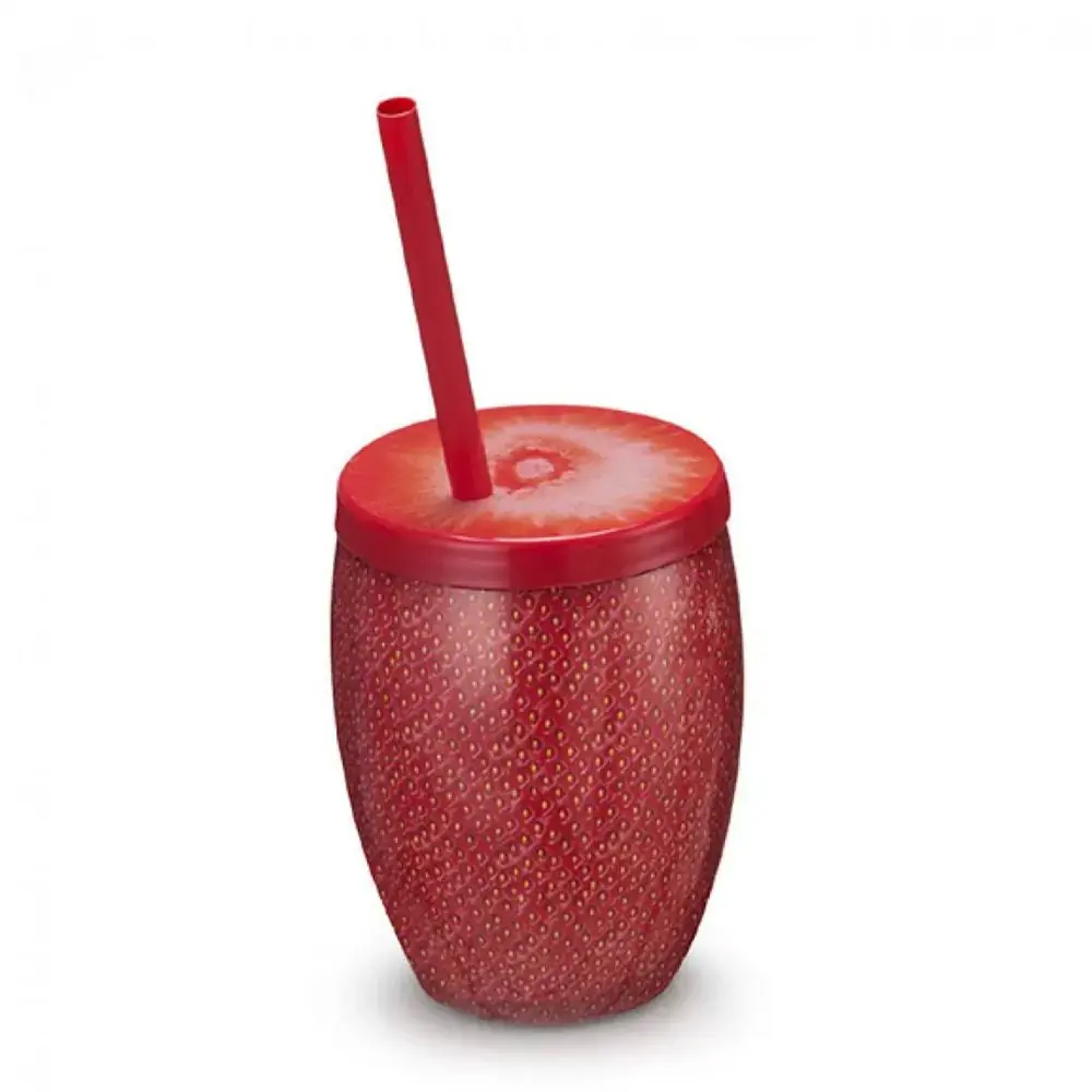 Copo Plastico Injetemp Morango C/canudo 500ml