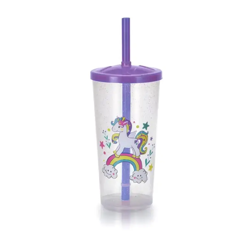 Copo Injetemp C/canudo Dec Unicornio 600 Ml