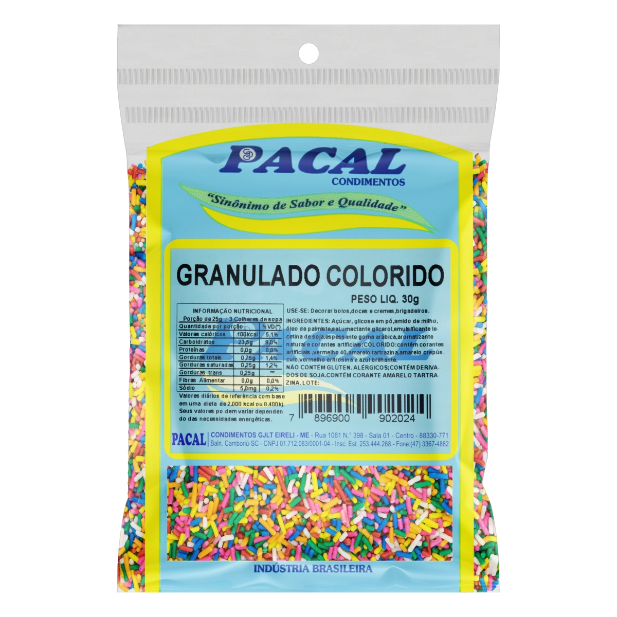 Confeito Granulado Colorido Pacal Pacote 30g