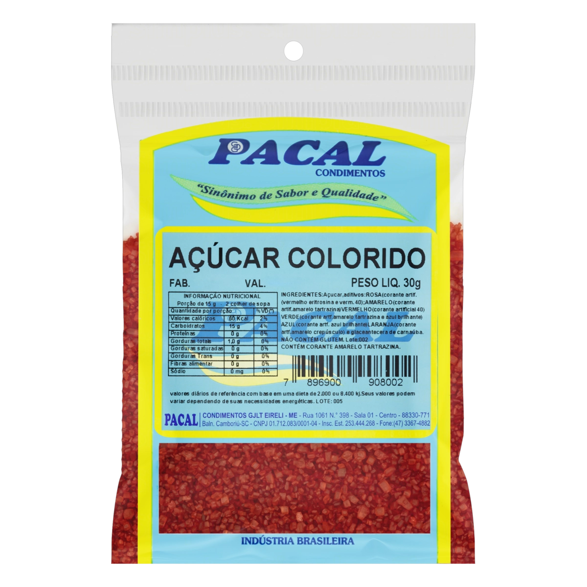 Açúcar Colorido Rosa Pacal Pacote 30g