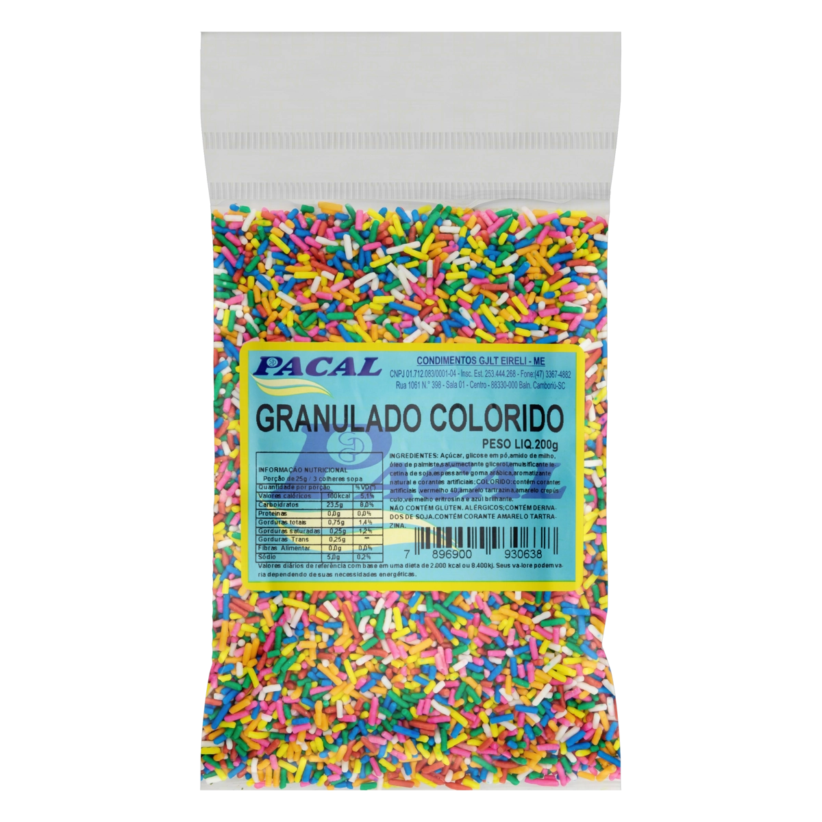 Confeito Granulado Colorido Pacal Pacote 200g