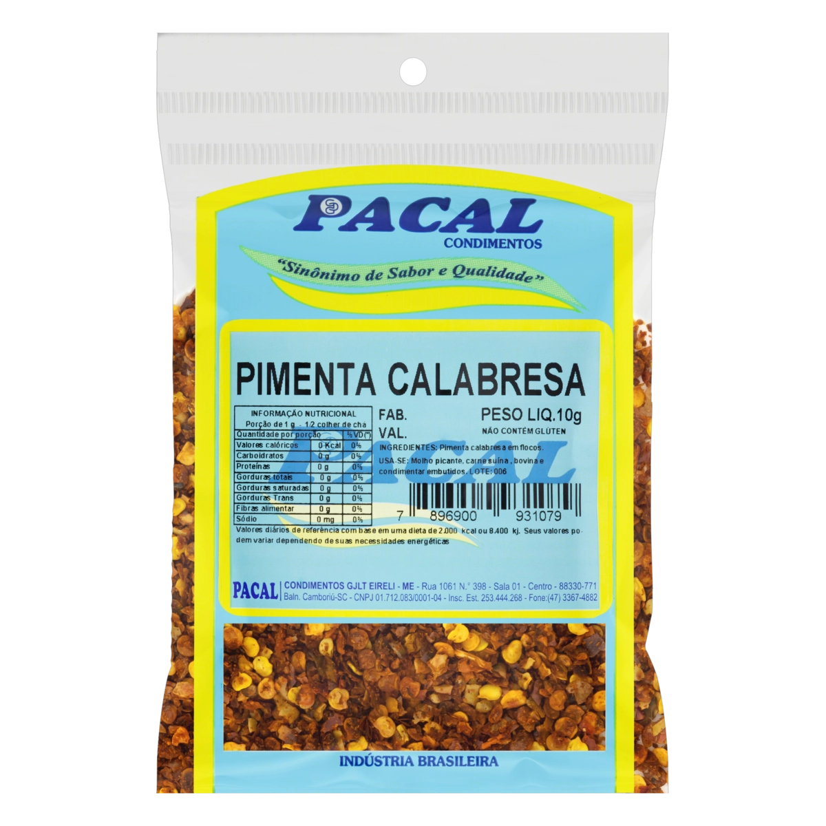 Pimenta Calabresa Flocos Pacal Pacote 10g