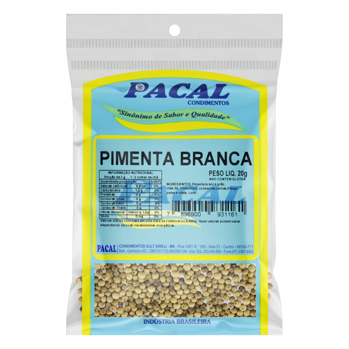 Pimenta Branca Em Grãos Pacal Pacote 20g